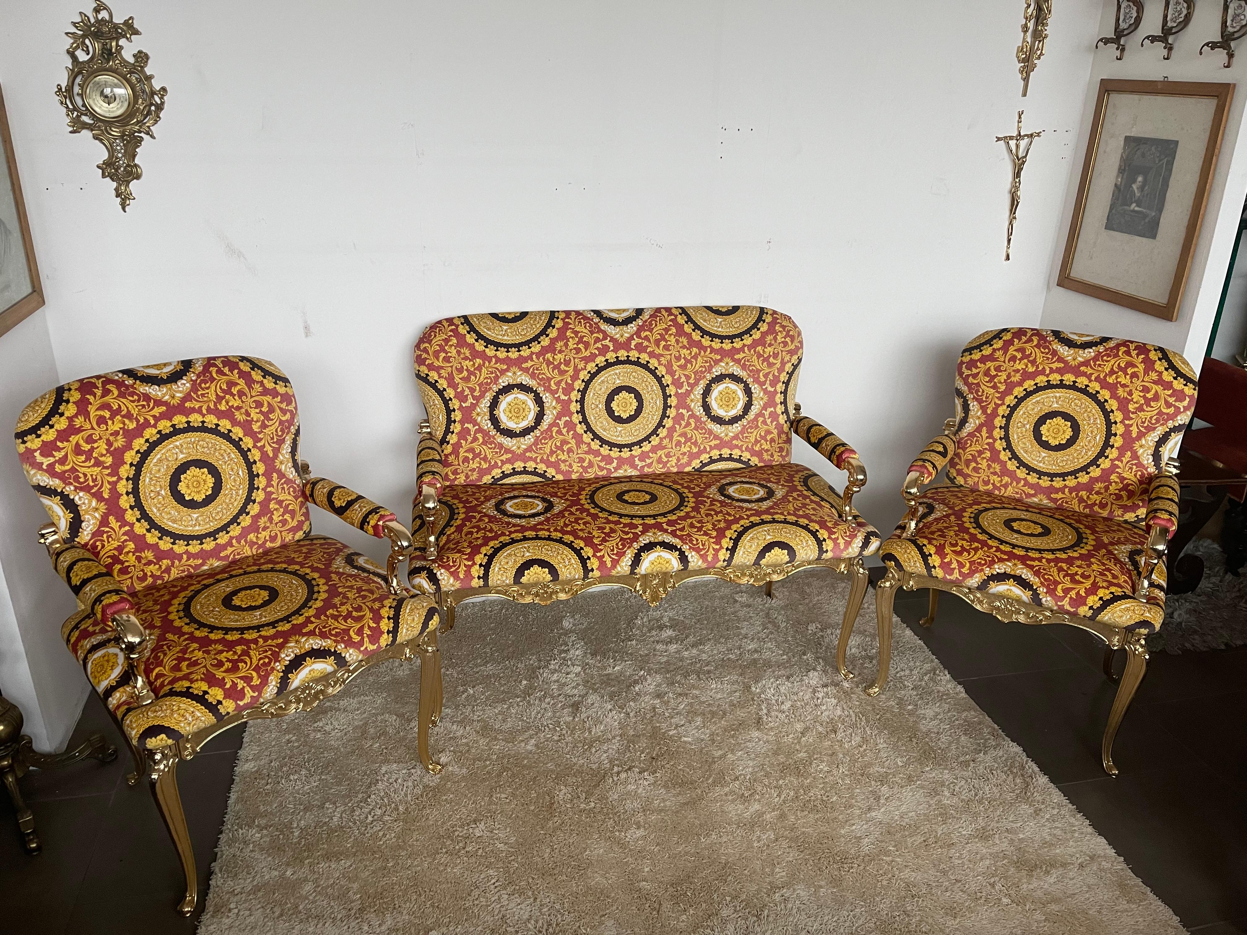Italian Ensemble canapé et deux fauteuils en bronze Art Nouveau italien 1970 en vente