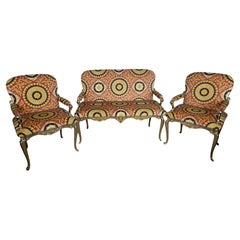 Italian art nouveau style 1970s bronze sofa and two armchairs living room set