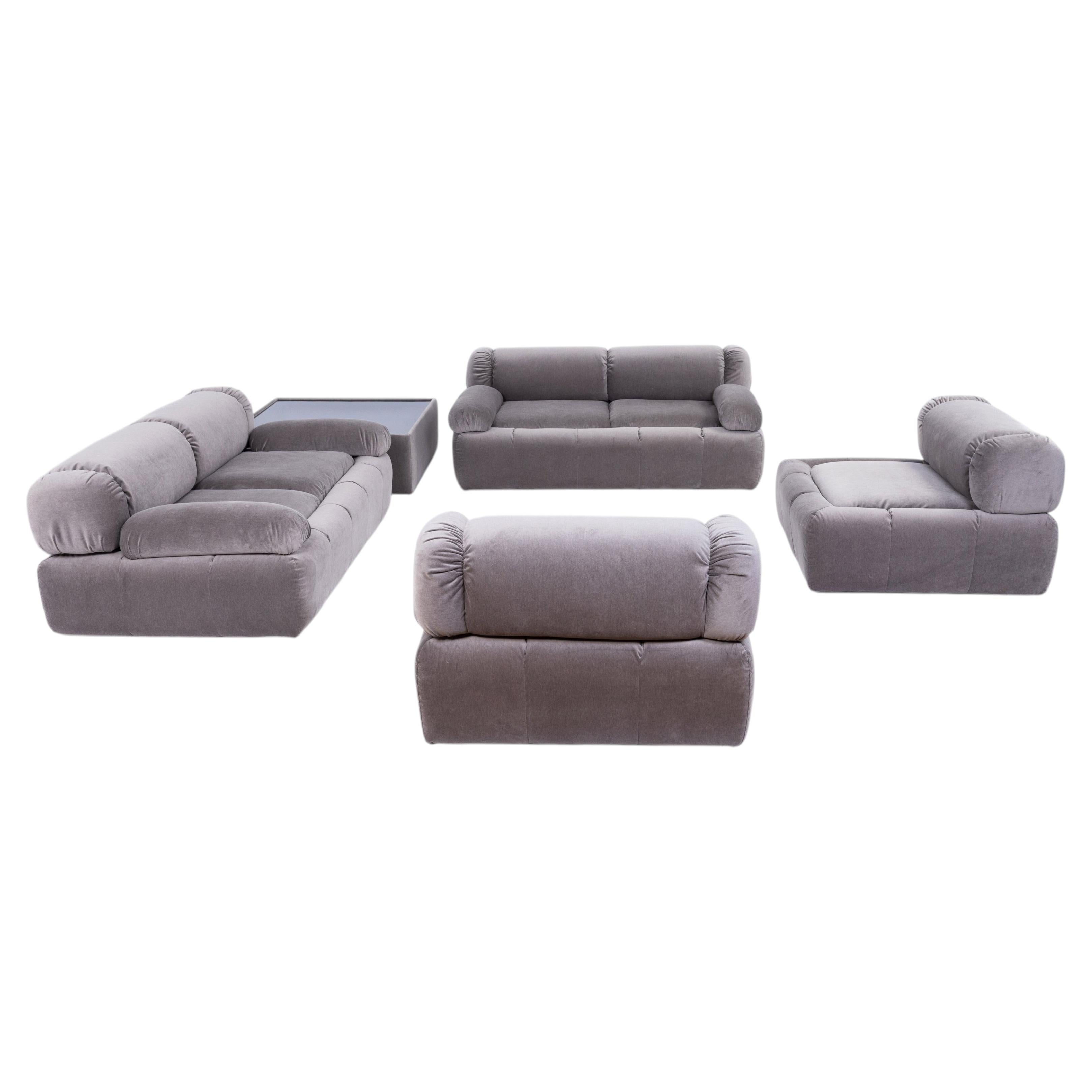Italian living room set with two sofas, two armchairs, and a coffee table, 1970 For Sale