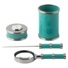 JADE DESK SET  pen holder clock lens paper cutter modern design 