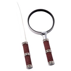 Set de bureau en cuir galuchat bordeaux - Lentille de luxe et ouvre-lettres