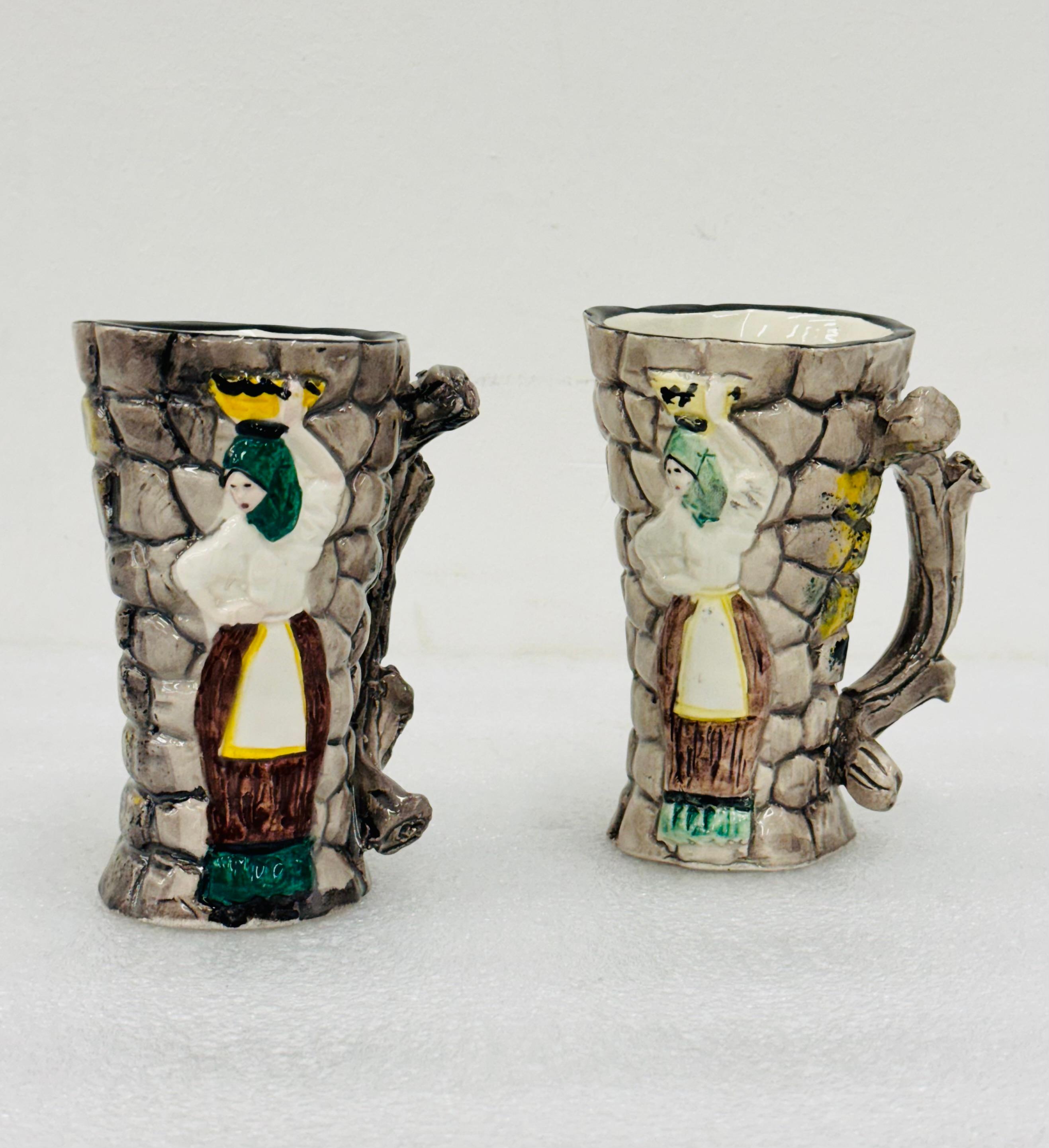 Set da tavola Nuraghi di Sardegna brocca /6 boccali ceramica dipinta a mano '60 2