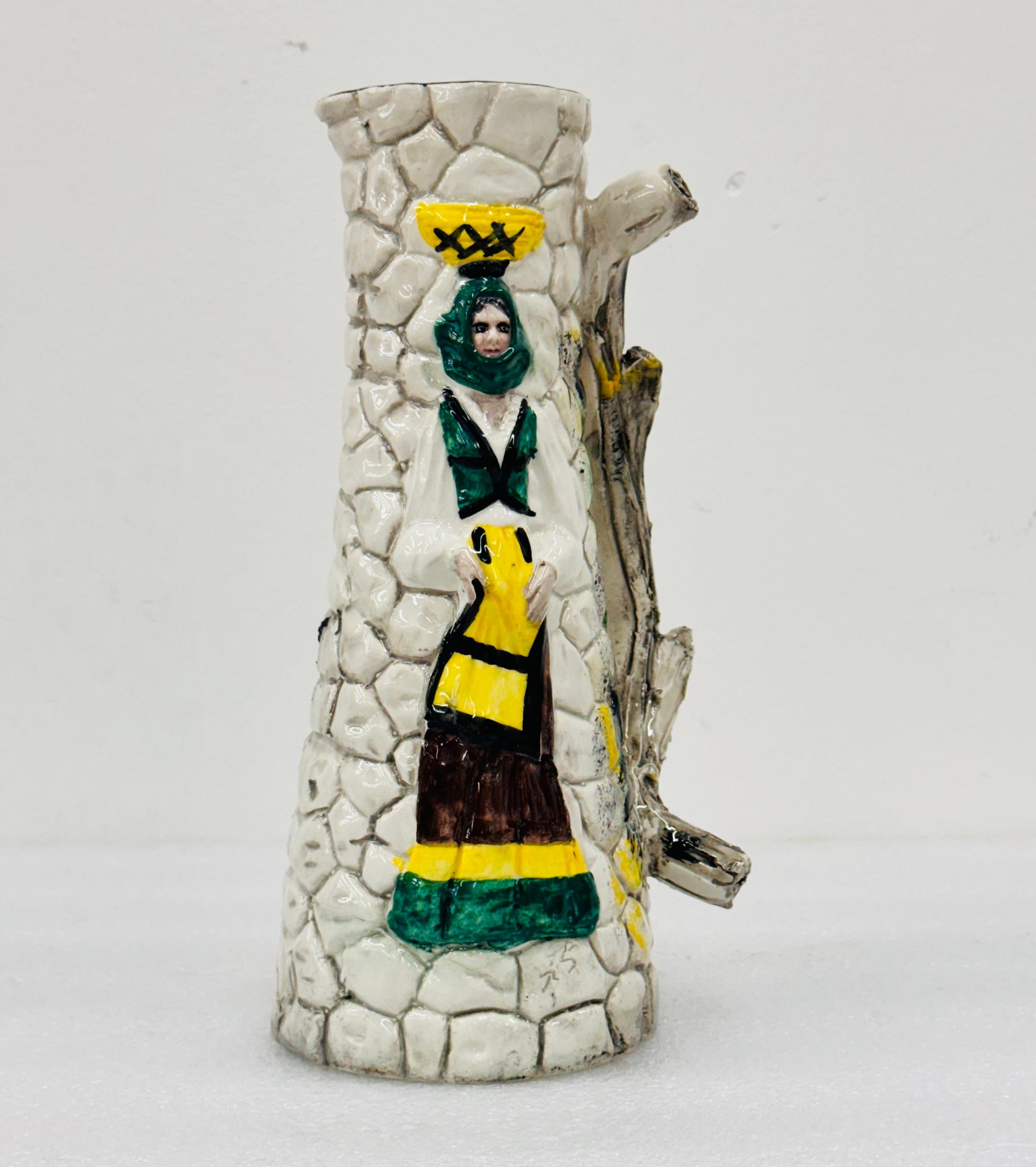 Arte popolare Set da tavola Nuraghi di Sardegna brocca /6 boccali ceramica dipinta a mano '60