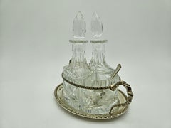 Glass and silver oil and vinegar table set 20th century