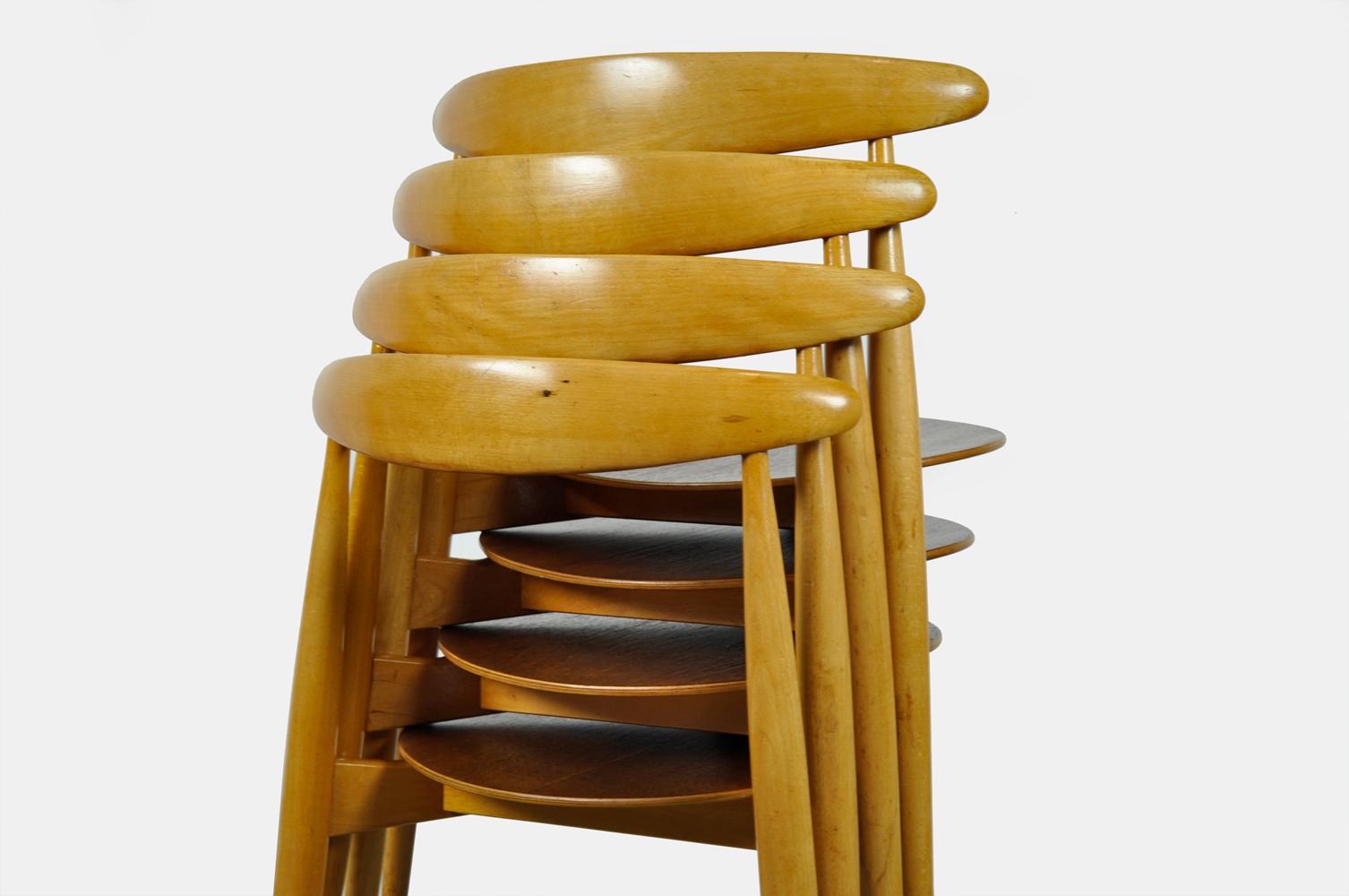 Ensemble de chaises à manger danoises en forme de cœur, FH4103, Hans J. Wegner pour Fritz Hansen, années 1950 en vente 7