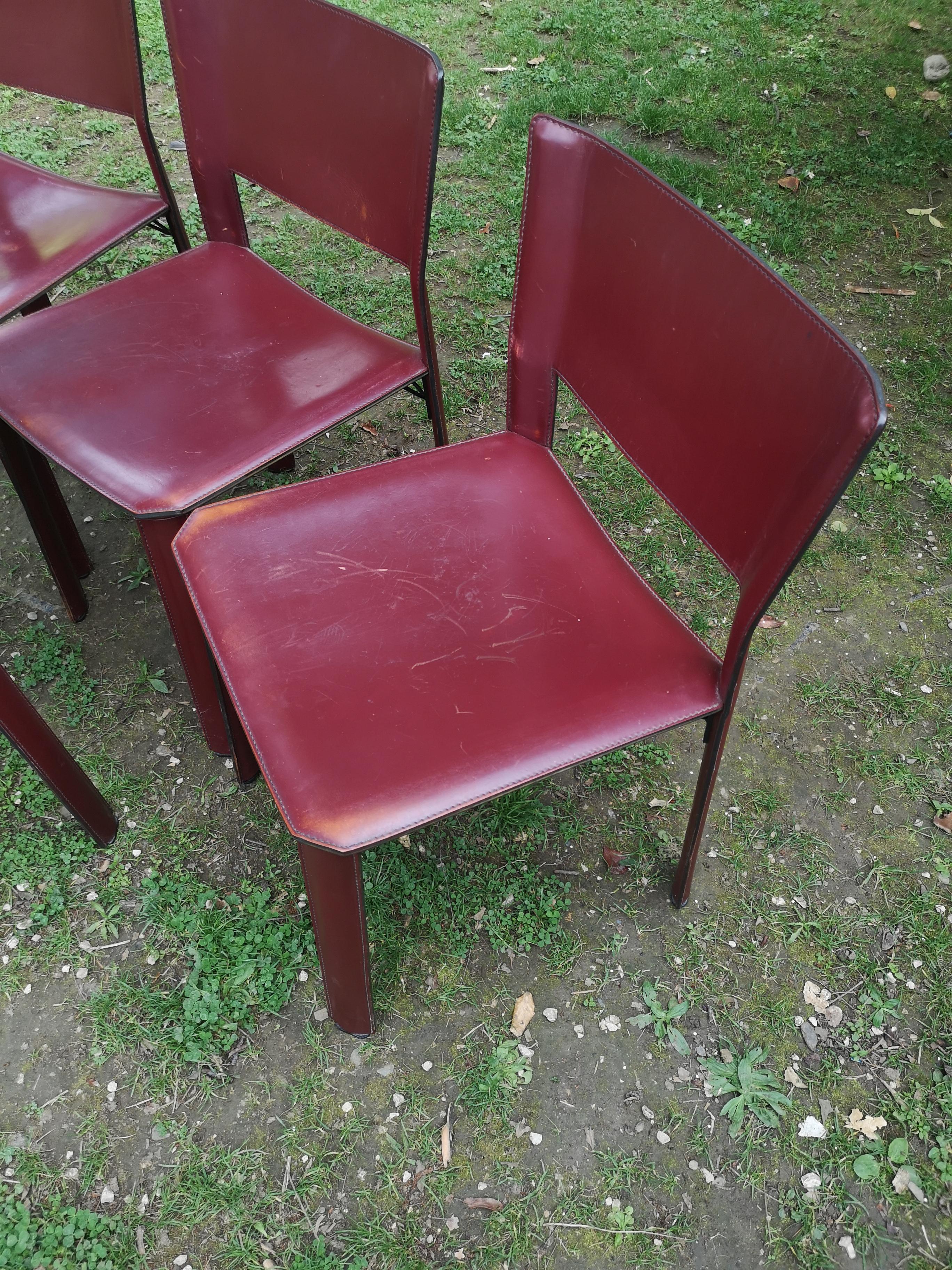 Set de 4 Chairs by Giancarlo Vegni S91 for Fasem In Distressed Condition In TARBES, FR