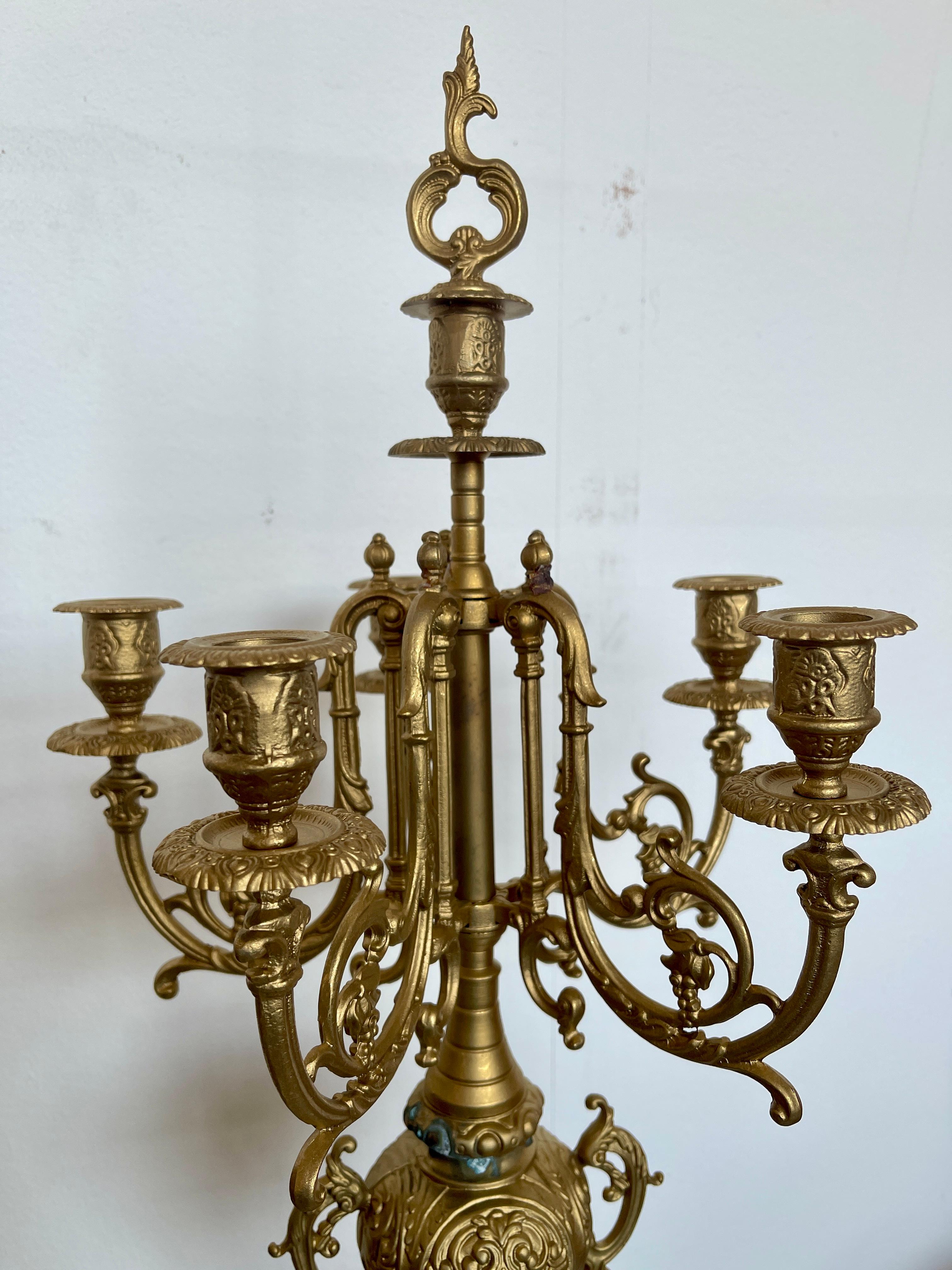 Set de Luxury bronze mechanical baroque table clock 1970s new For Sale 5