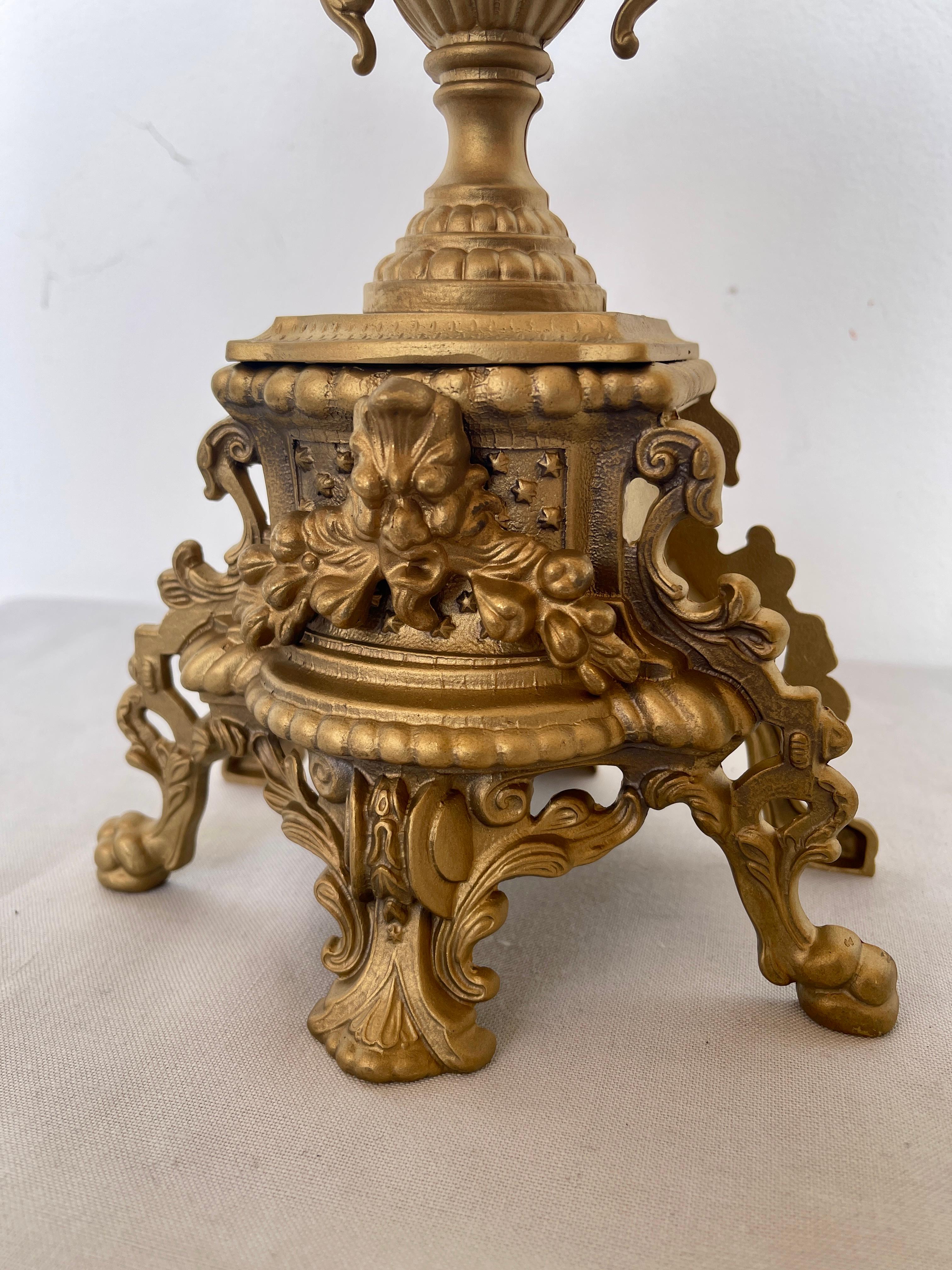 Set de Luxury bronze mechanical baroque table clock 1970s new For Sale 8
