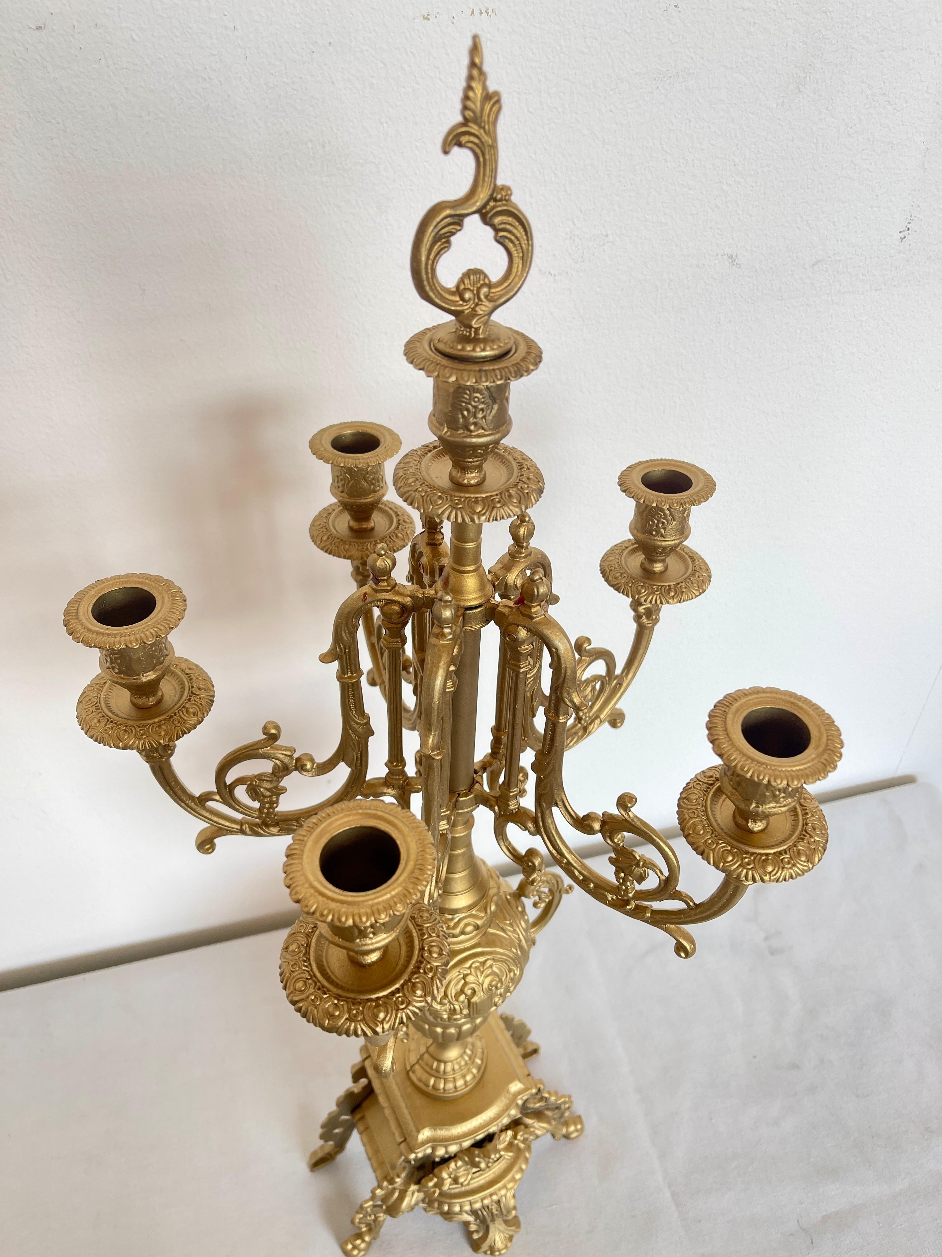 Set de Luxury bronze mechanical baroque table clock 1970s new For Sale 11