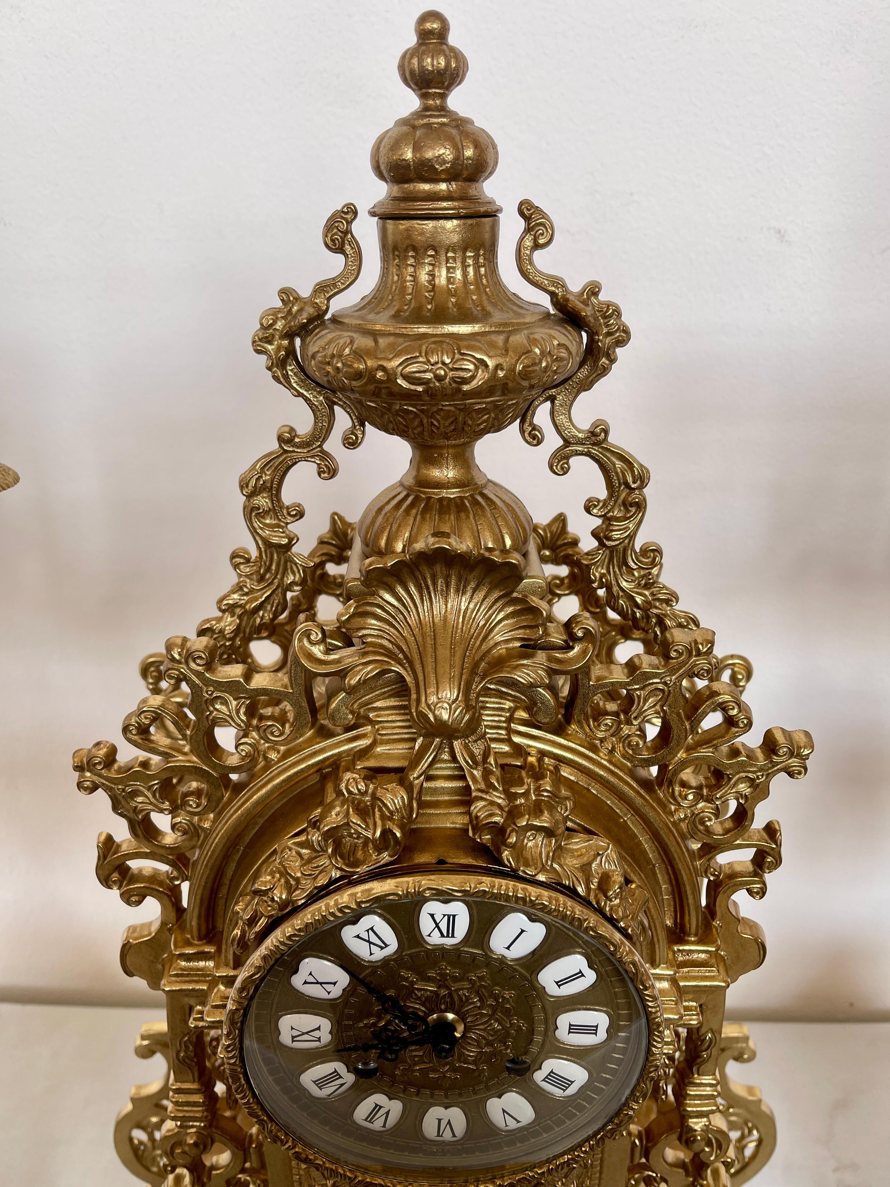 Set de Luxury baroque bronze table clock 1970s new
