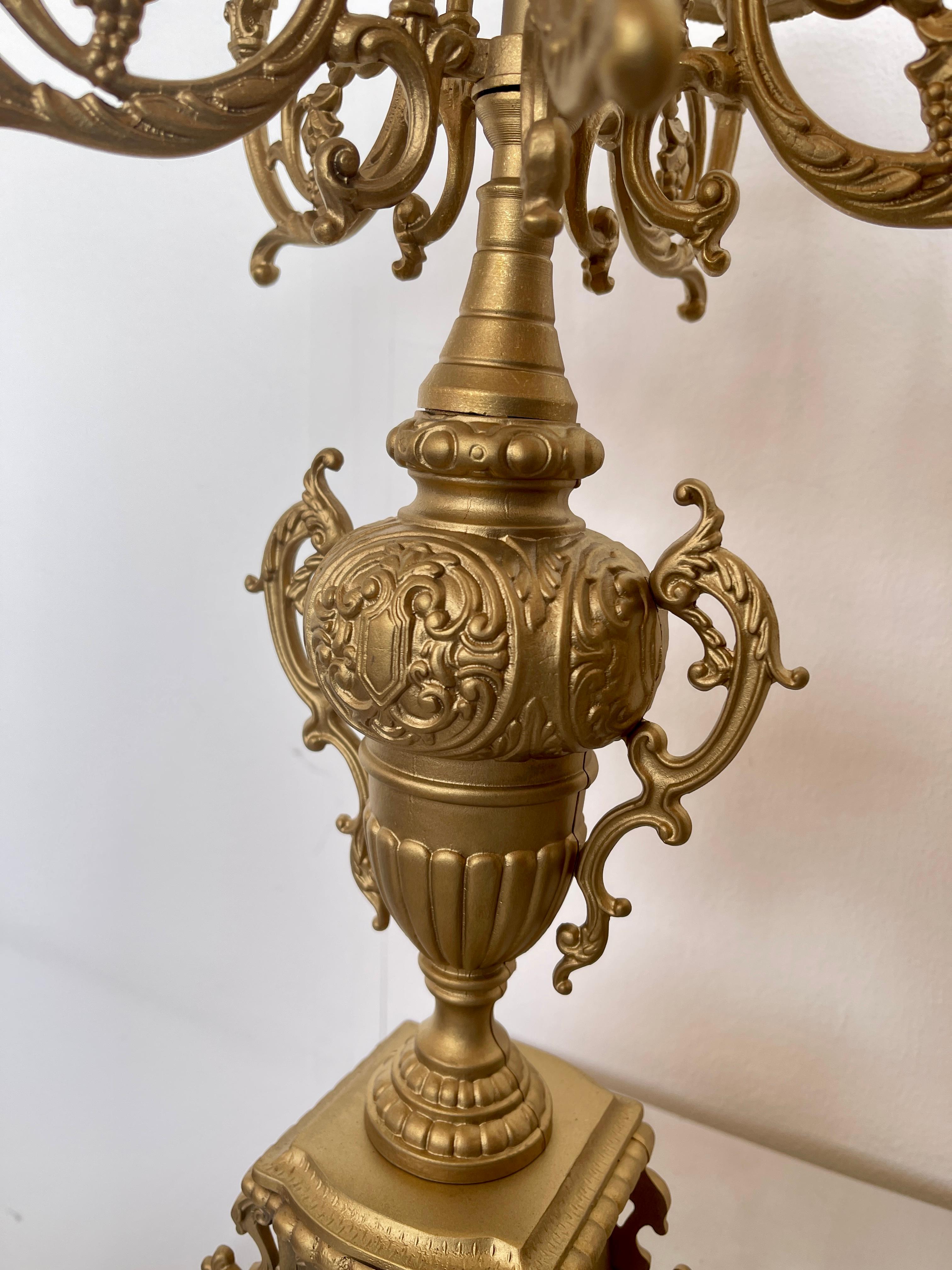 Set de Luxury bronze mechanical baroque table clock 1970s new For Sale 1