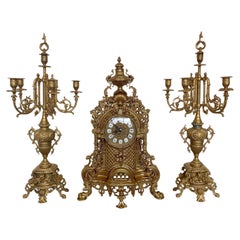 Set de Lujo reloj de sobremesa mecánico de bronce barroco años 70 nuevo