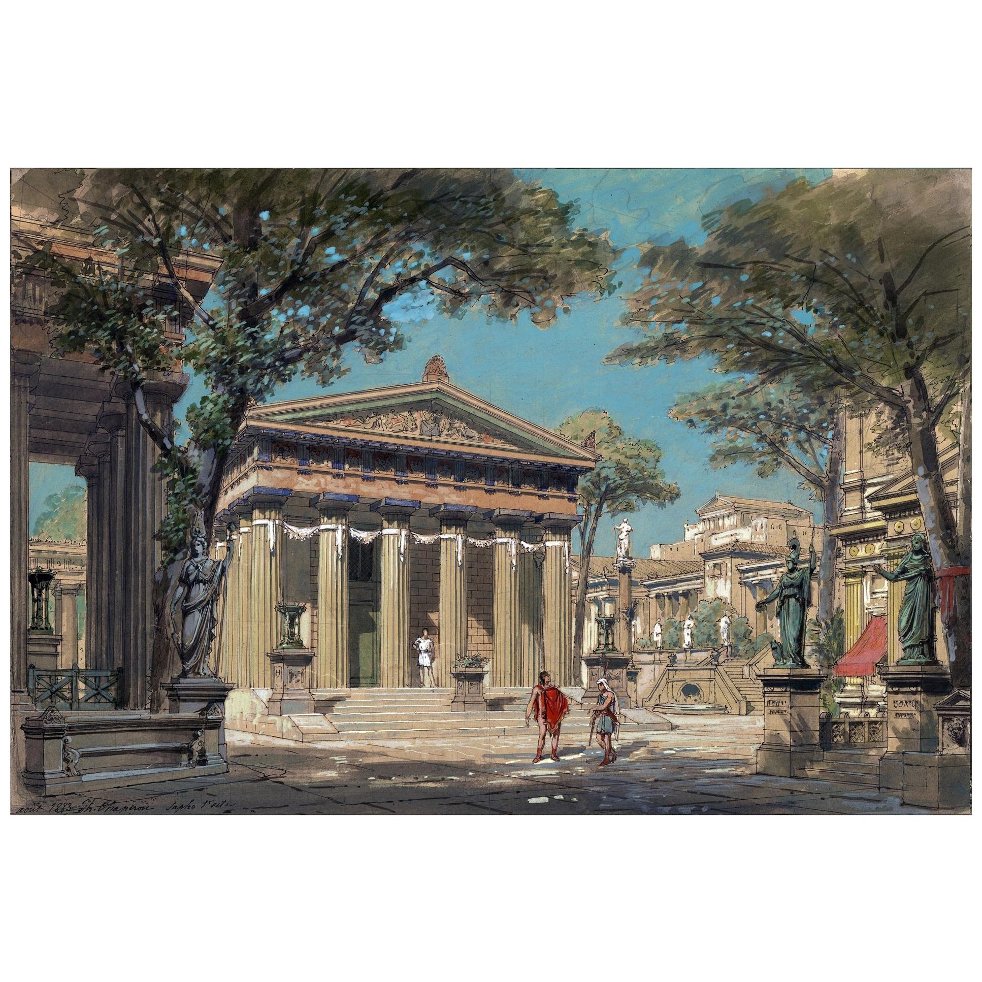 Set Design, Opera Sapho, after Belle Époque Watercolor by Philippe Chaperon For Sale