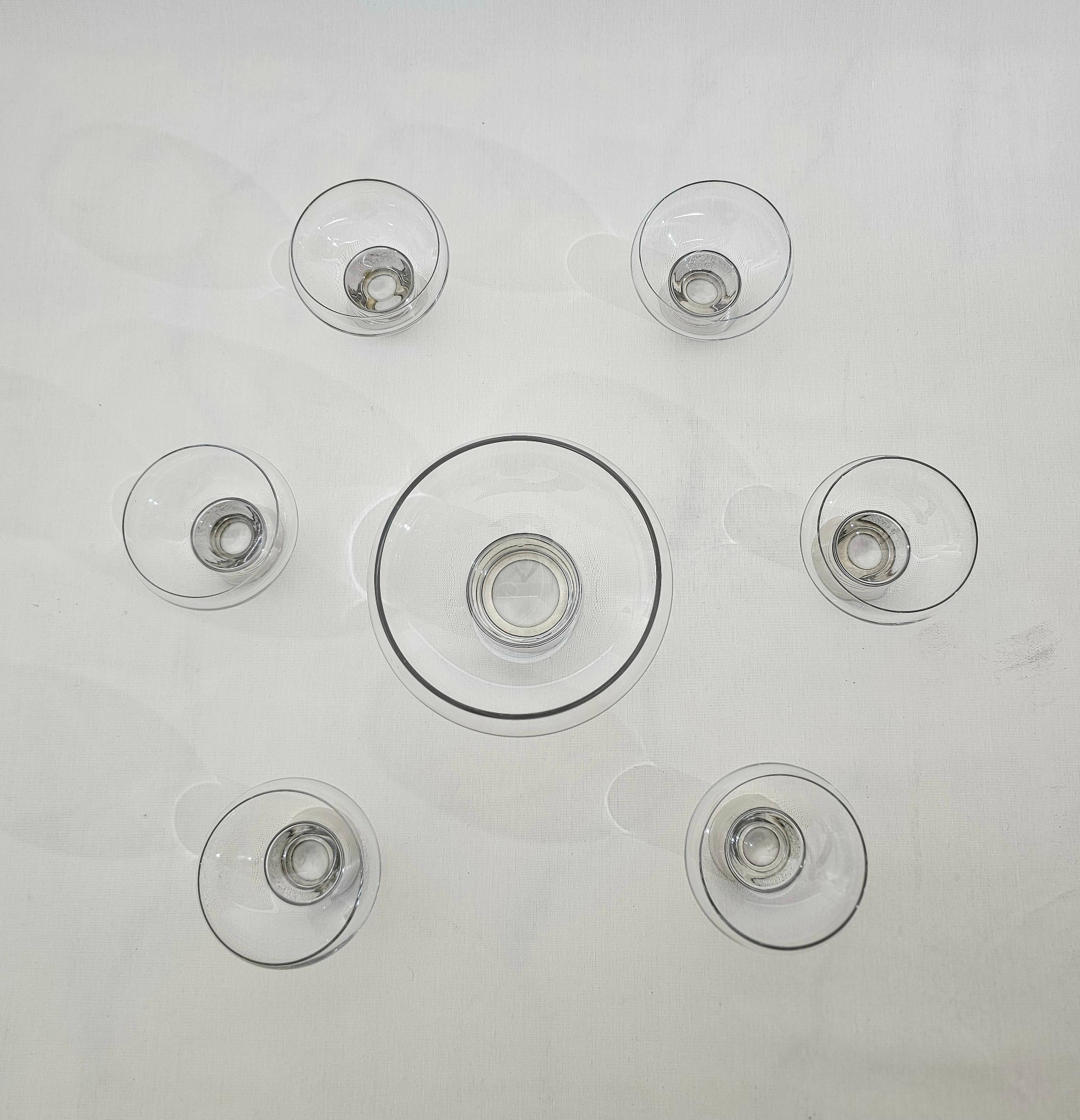 Set Dessert-Kristallglas Silber 800 Midcentury Italienisches Design 1970er Jahre im Angebot 1