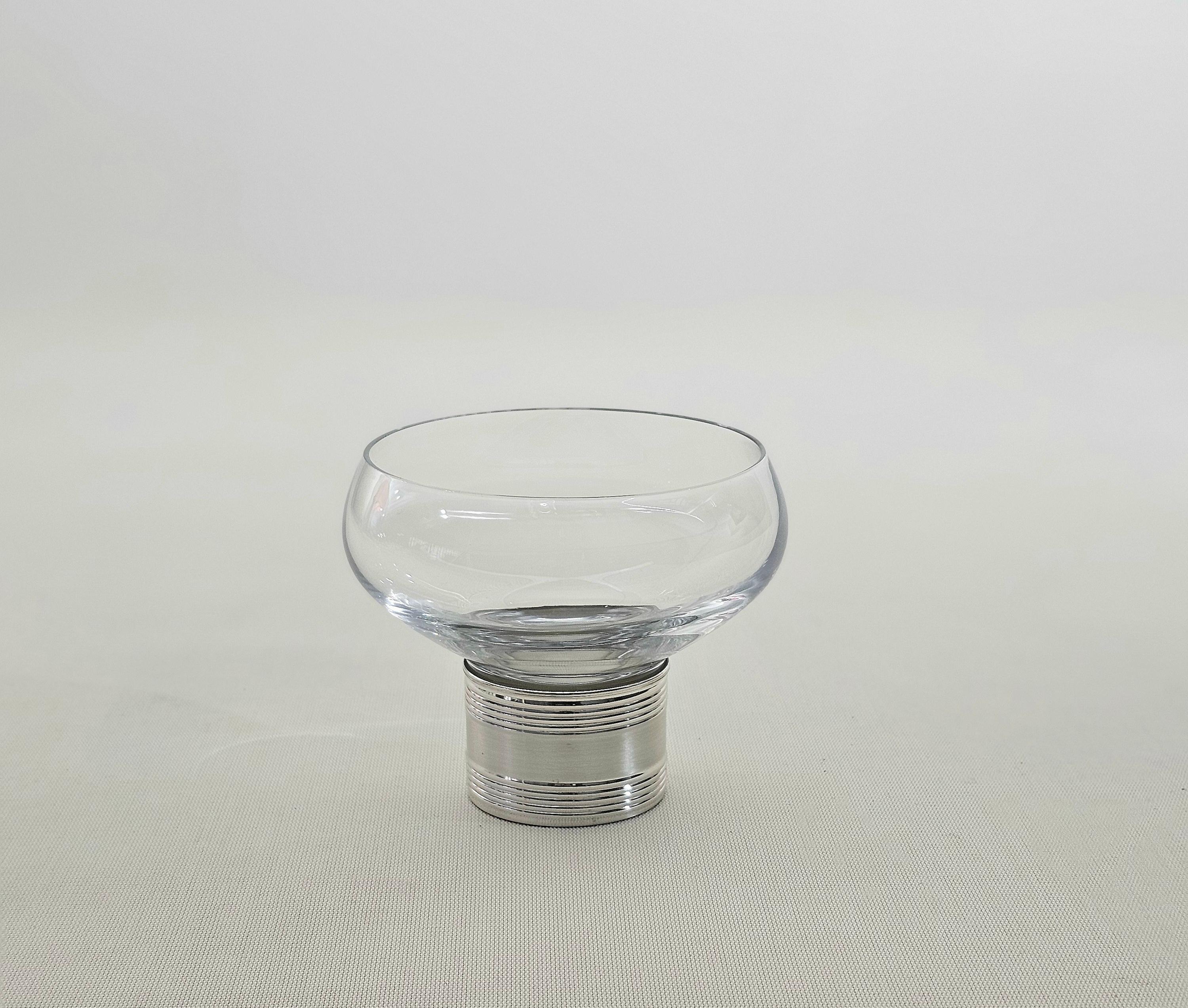 Set Dessert-Kristallglas Silber 800 Midcentury Italienisches Design 1970er Jahre im Angebot 2