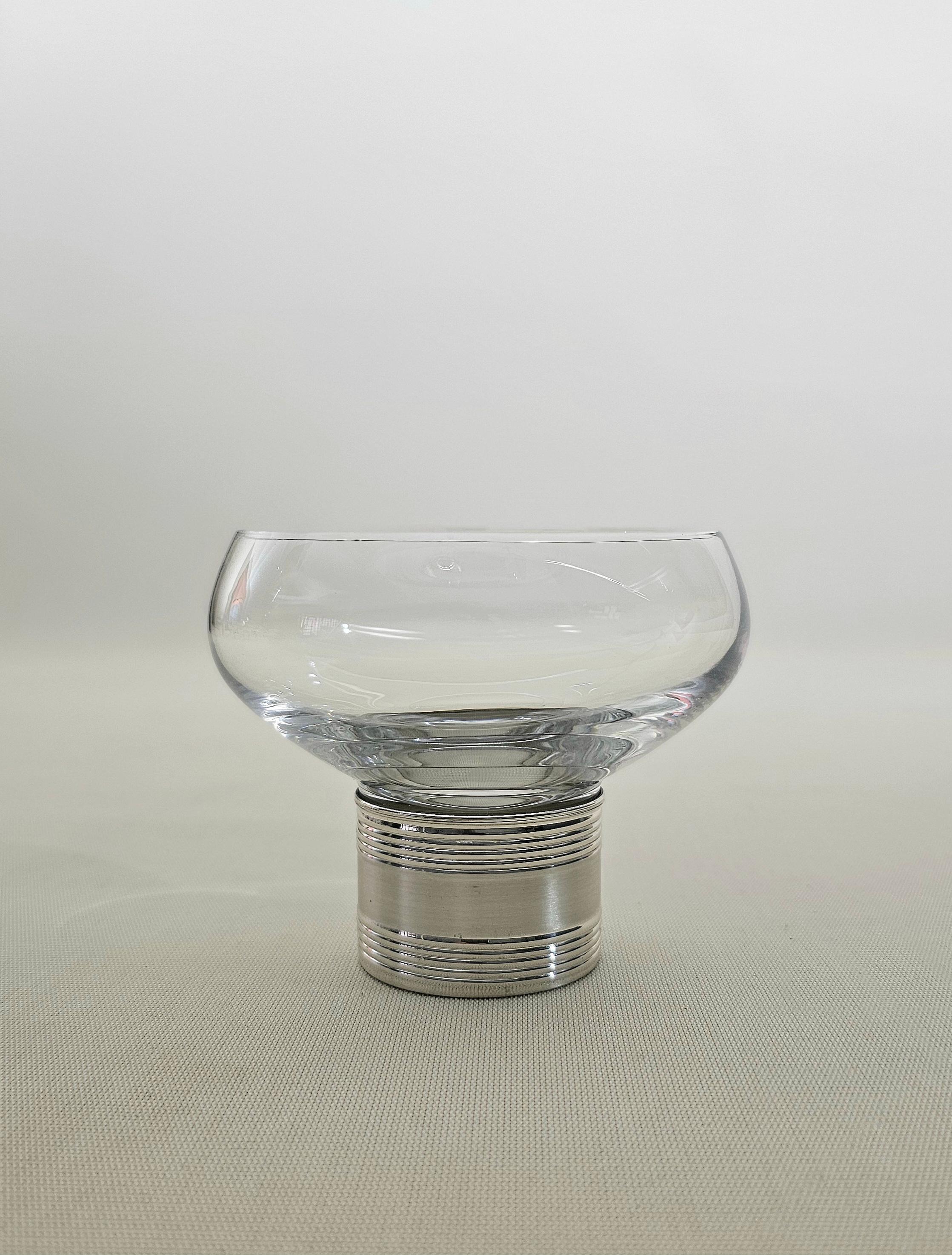 Set Dessert-Kristallglas Silber 800 Midcentury Italienisches Design 1970er Jahre im Angebot 3