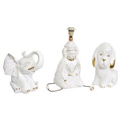 Set of 1 Table Lamp 2 Decorative Objects in White Ceramic Italy 70s/80s