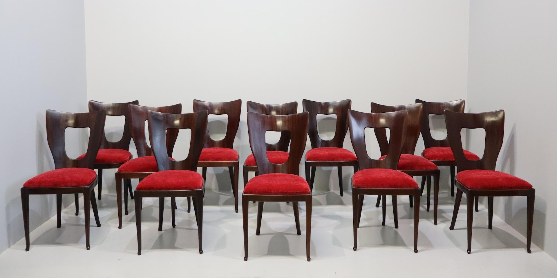 Mid-Century Modern Set di 12 sedie da pranzo , Osvaldo Borsani Etichetta Originale ABV en vente