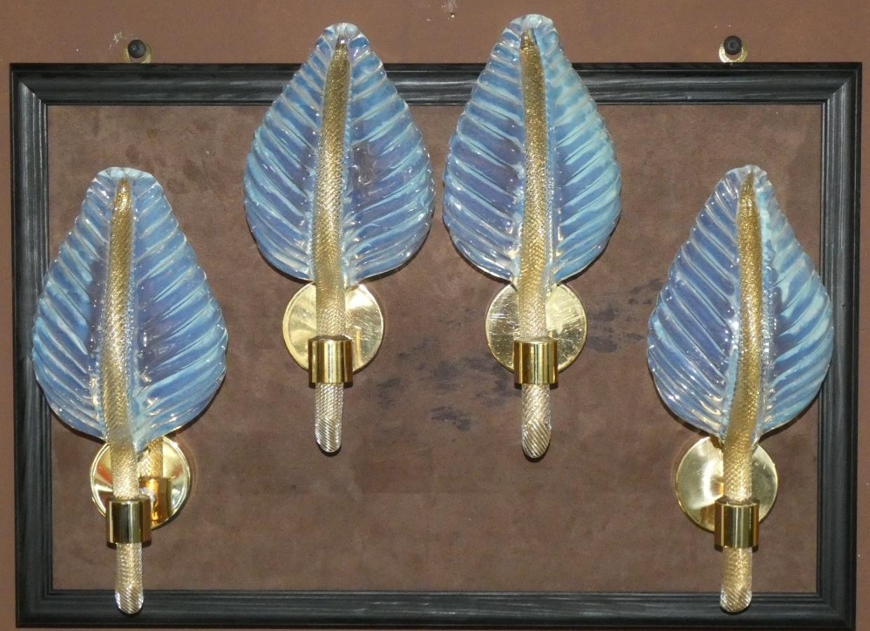 Juego de 2 apliques de latón y cristal, Barovier & Toso, años 80 Late 20th Century en venta