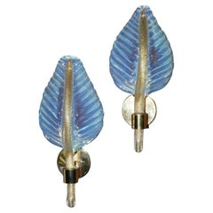 Set of 2 brass and crystal wall sconces, Barovier & Toso, 1980s