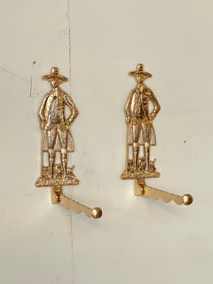 Set of 2 Brass Cowboy Wall Hooks - Vintage Style
