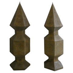 Set of 2 large perforated metal tower lamps, Morocco, 1980s