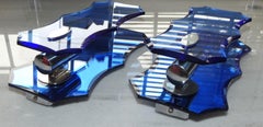 Lot de 2 appliques murales vintage Cristal Art en verre bleu, années 70