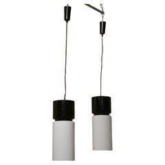 Set di 2 Lampade in Vetro Opalino e Ceramica Smaltata, Italia anni '60