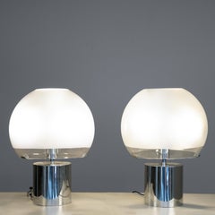 Set of 2 Porcino table lamps Luigi Caccia Dominioni for Azucena 1970 steel glass