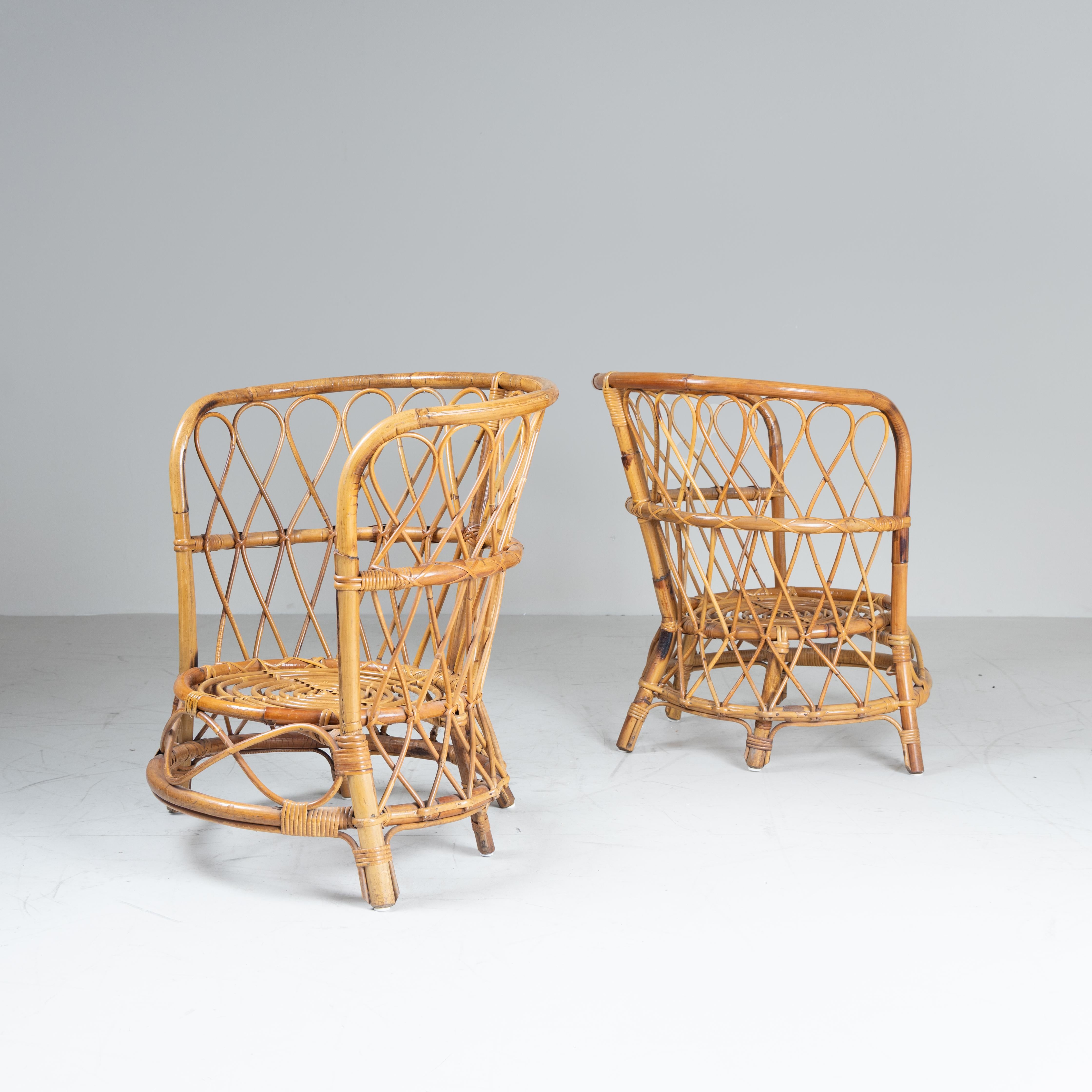 Set di 2 poltroncine in rattan, Lio Carminati, 1960 in vendita 11