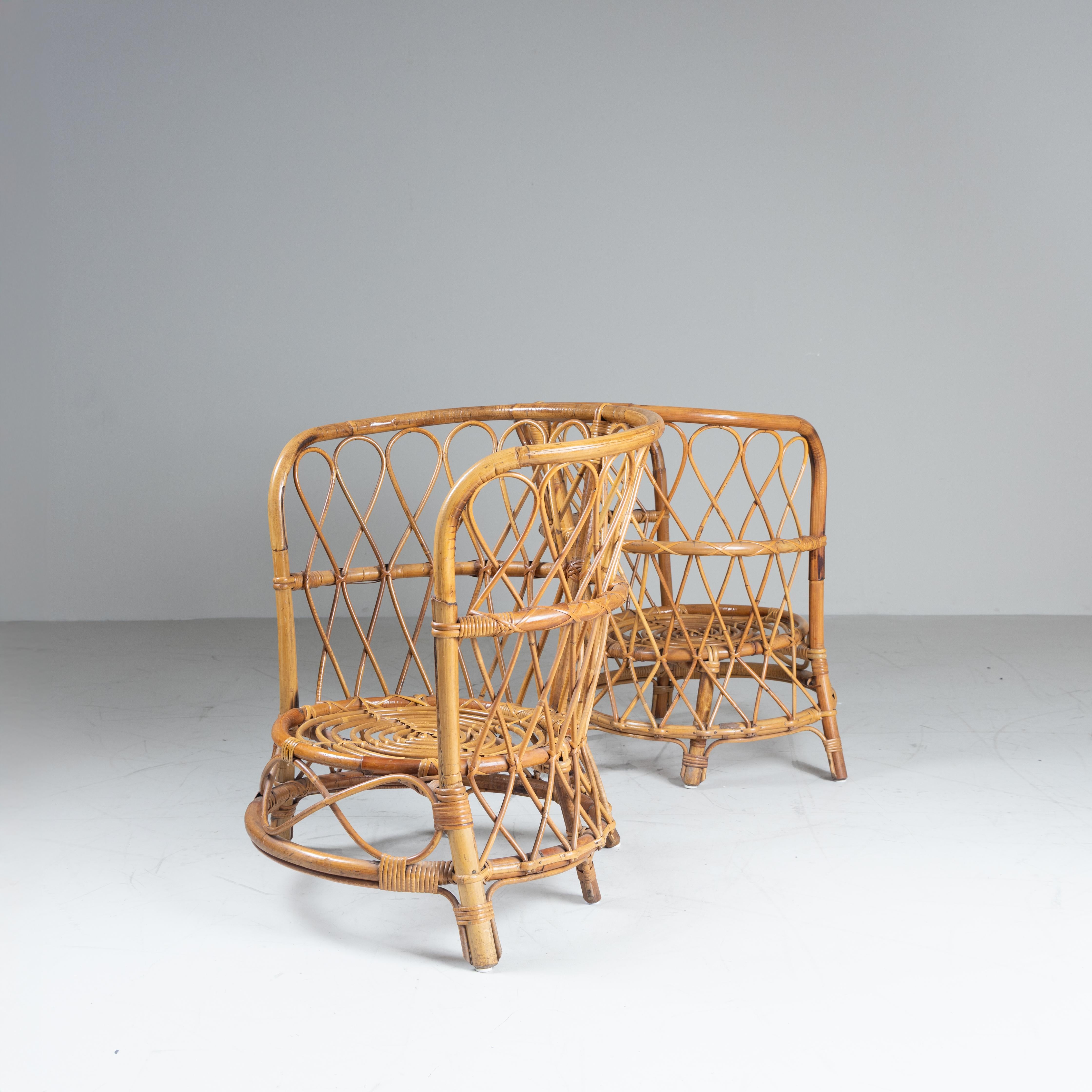 Set di 2 poltroncine in rattan, Lio Carminati, 1960 in vendita 12
