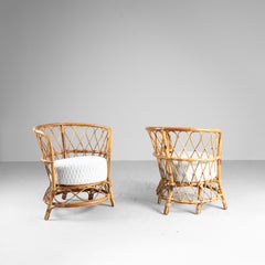 Ensemble de 2 fauteuils en rotin Lio Carminati milieu des années 1960 rotin et tissu