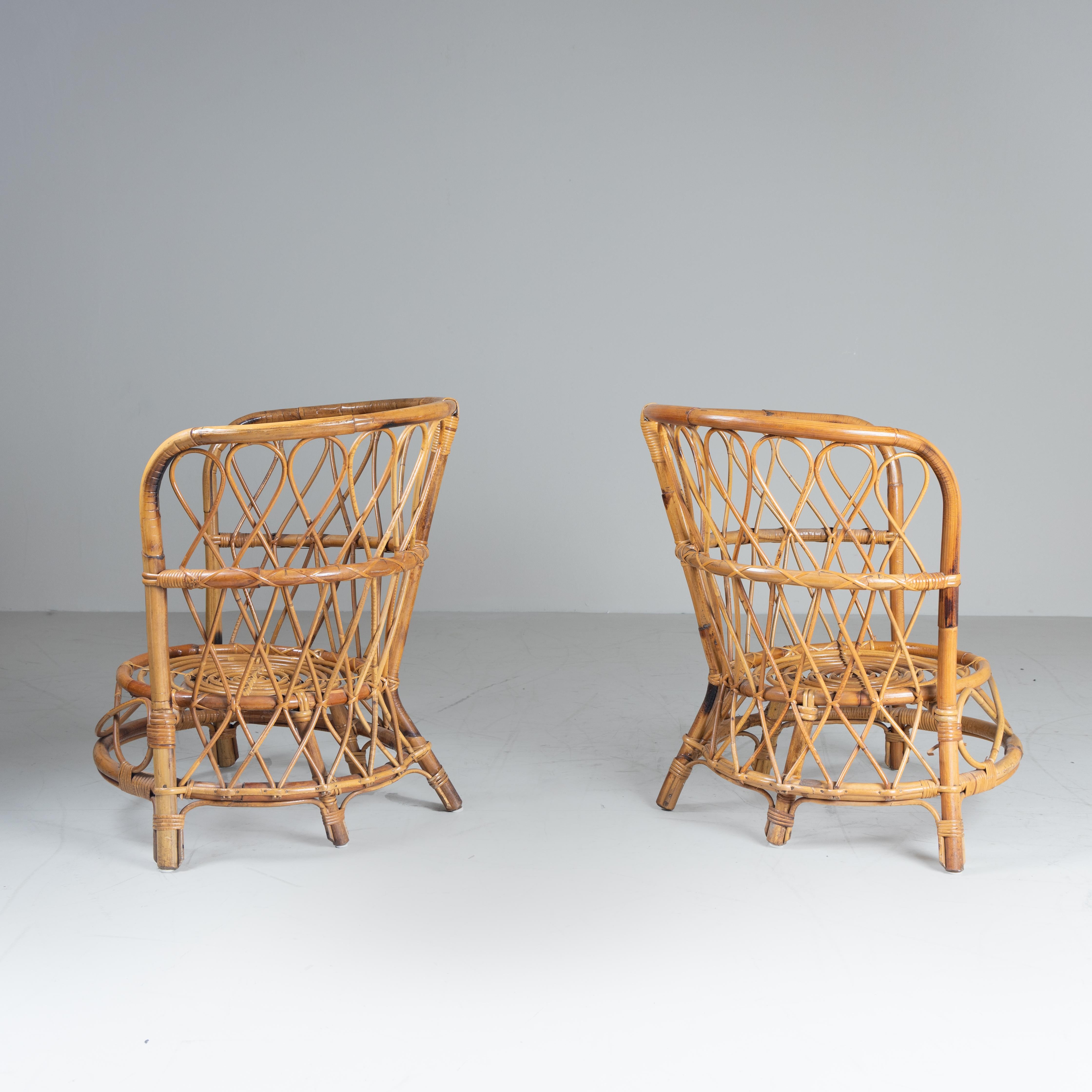 Set di 2 poltroncine in rattan, Lio Carminati, 1960 in vendita 13