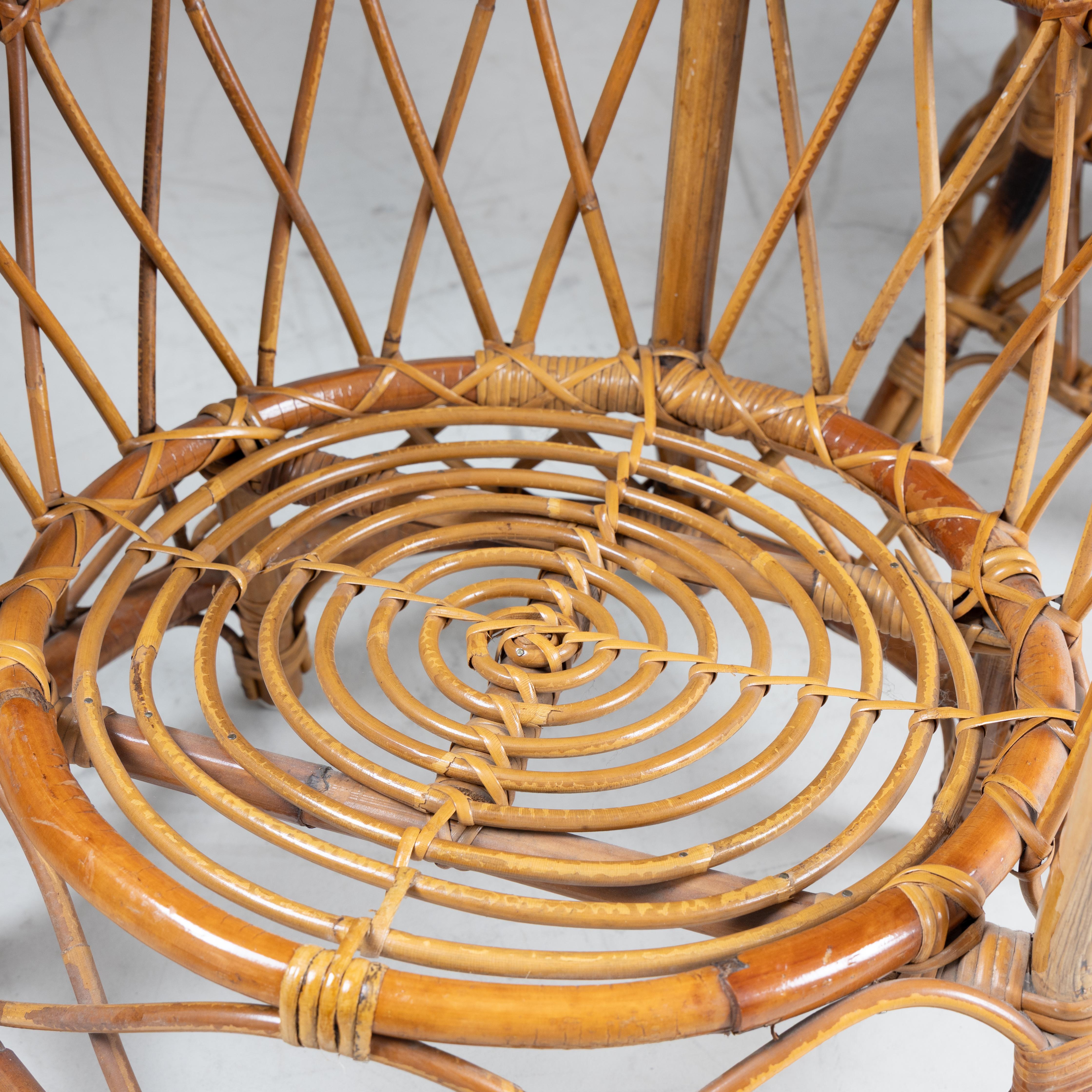 Tessuto Set di 2 poltroncine in rattan, Lio Carminati, 1960 in vendita