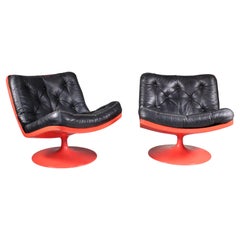 Set di 2 Poltrone Knoll/Play in plastica rossa ed ecopelle nera
