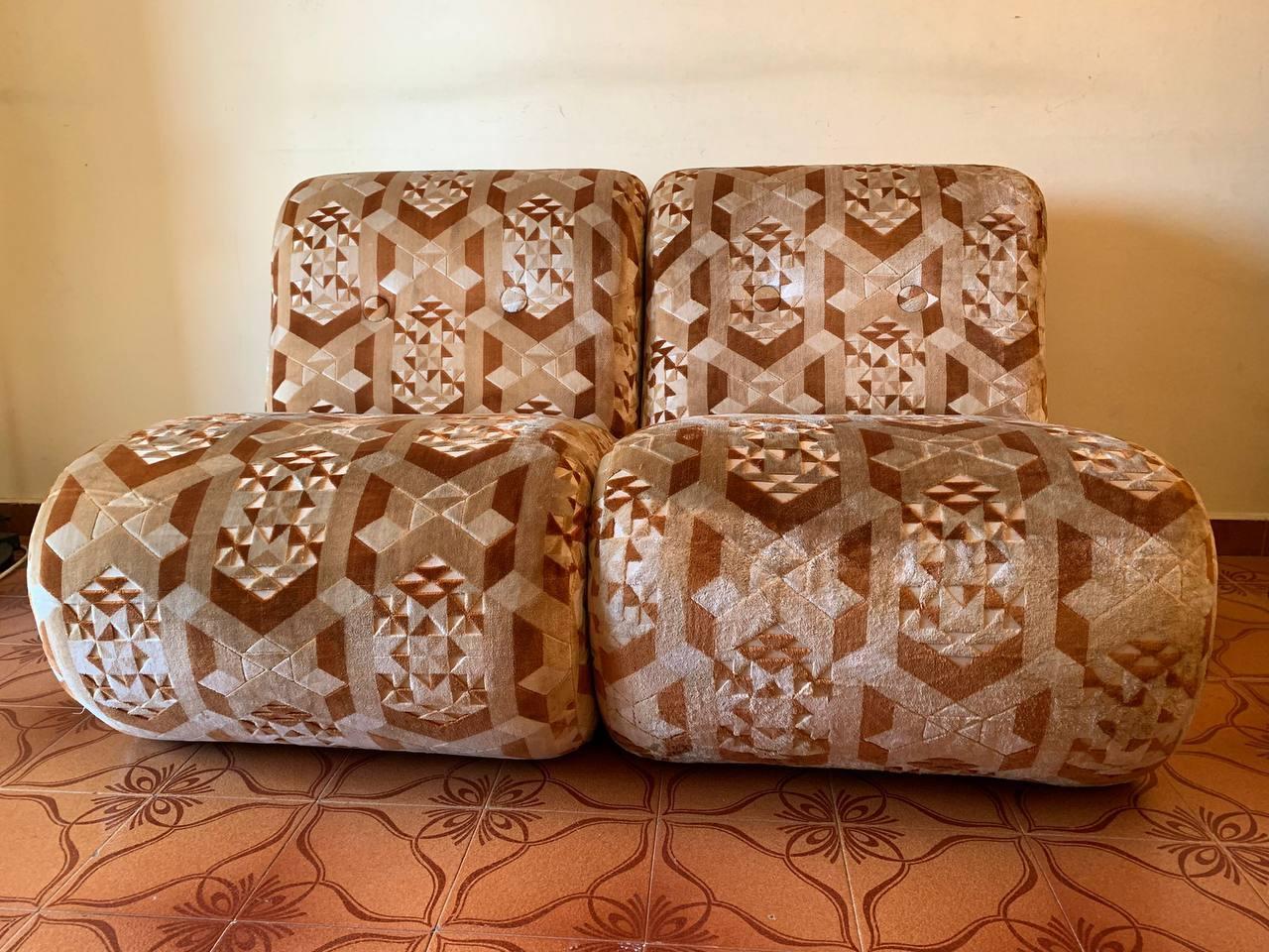 lote de 2 sillones modulares Sofá italia diseño vintage en ante, años 70 Hecho a mano en venta