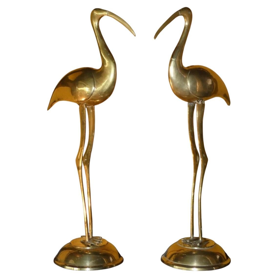 Set of 2 brass ibis sculptures, France, 1960s