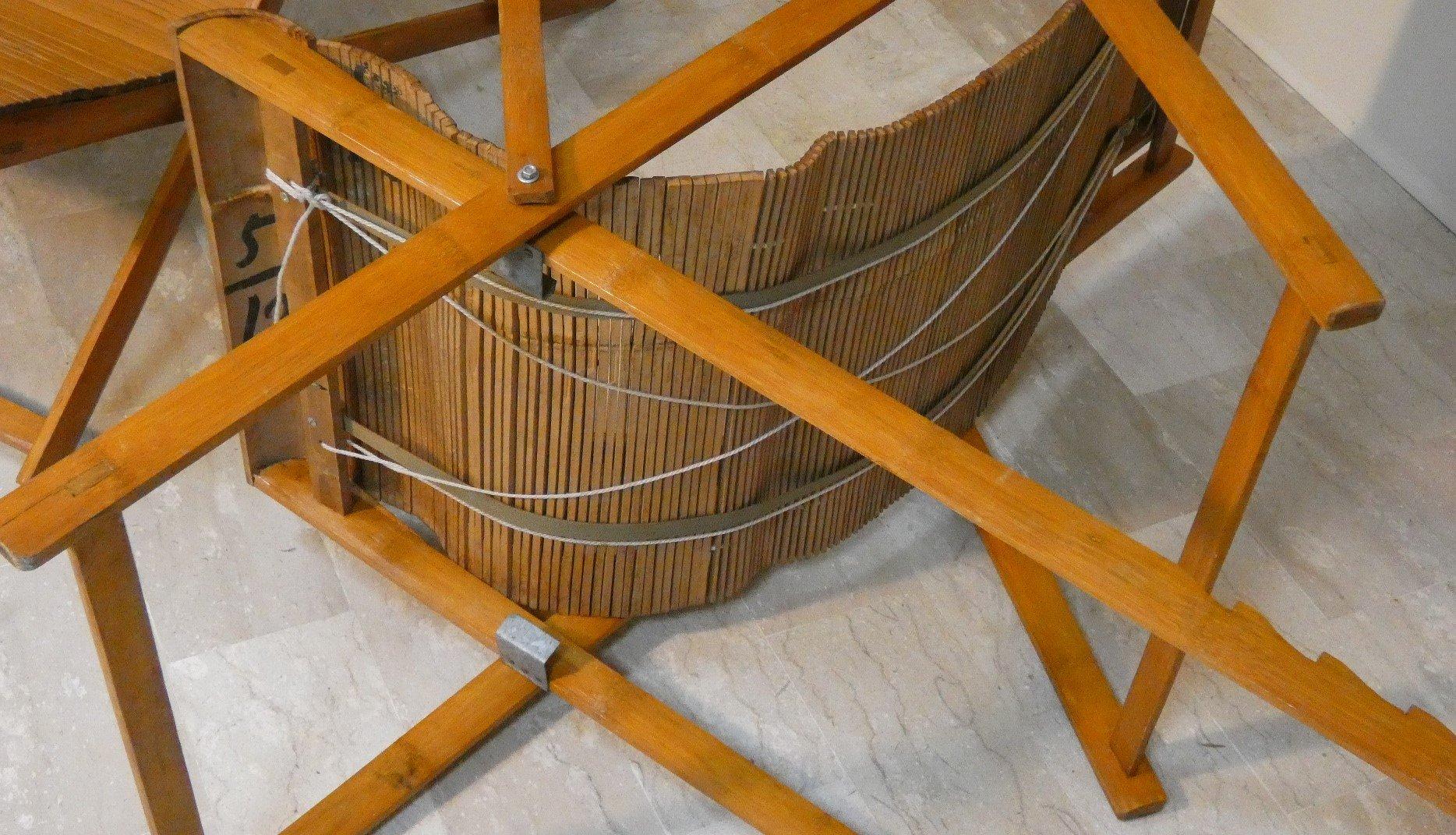 Set of 2 Bamboo Folding Lounger and Chaise Chairs, Japan 4