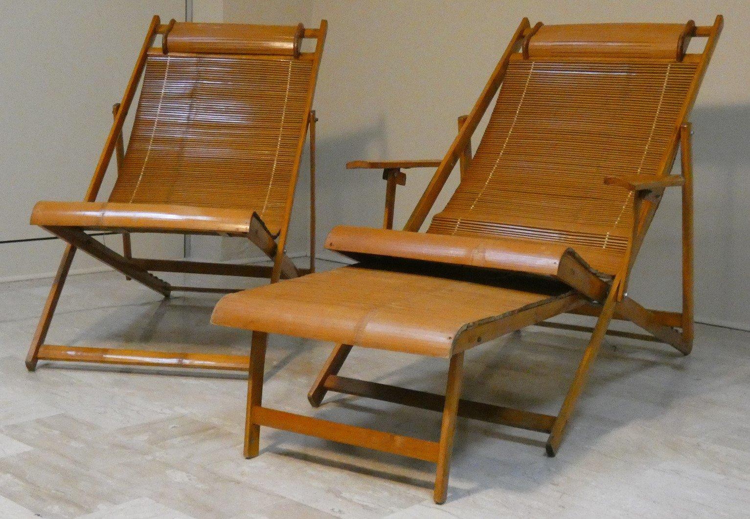A beautiful set consisting of an elegant lounge chair and a folding lounge chair... Japanese production. Wonderful design details, such as slatted frame, sculpted headrest, fully folding mechanism, and removable footrest.
A warm honey color and the