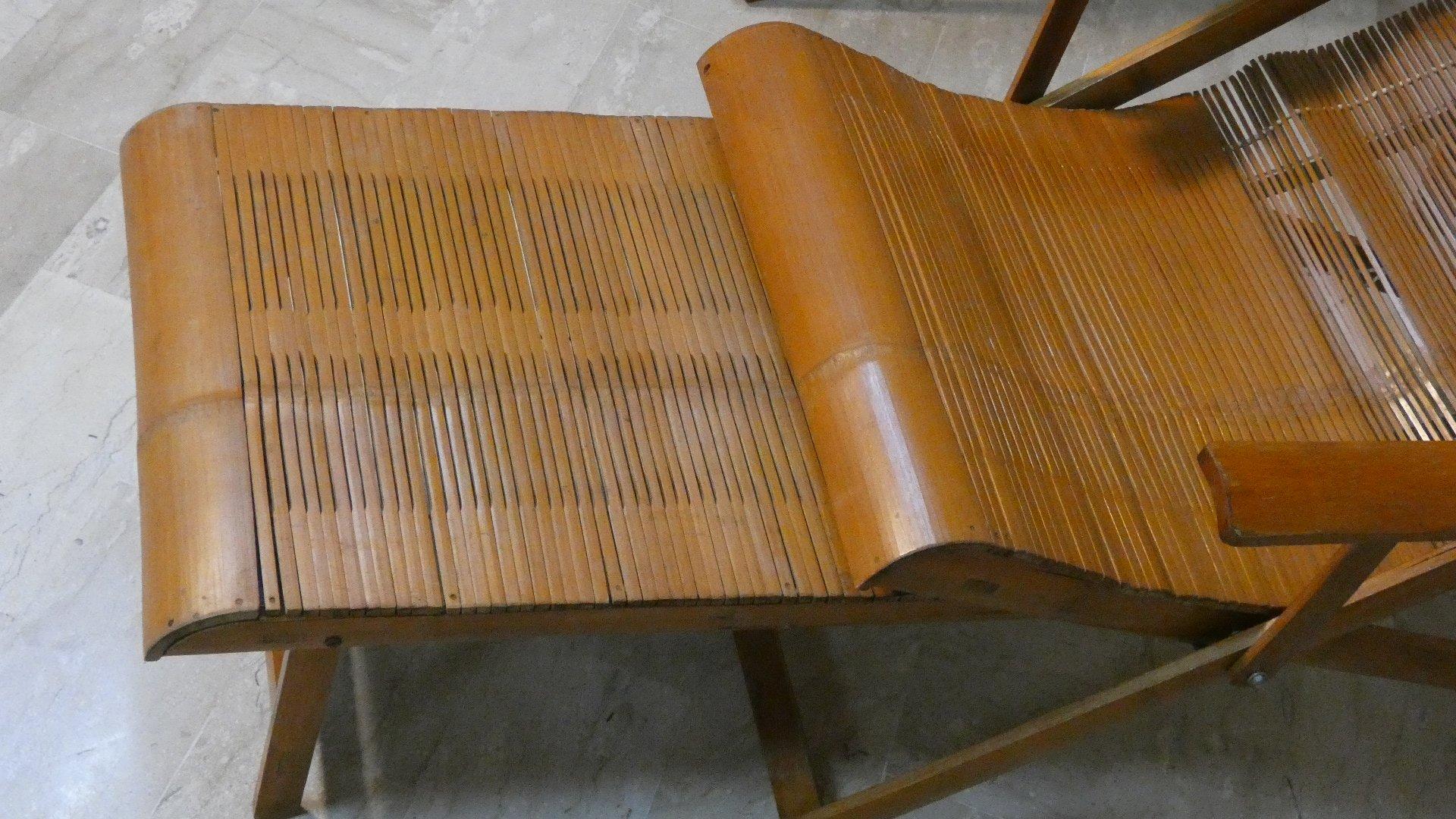 Japanese Set of 2 Bamboo Folding Lounger and Chaise Chairs, Japan