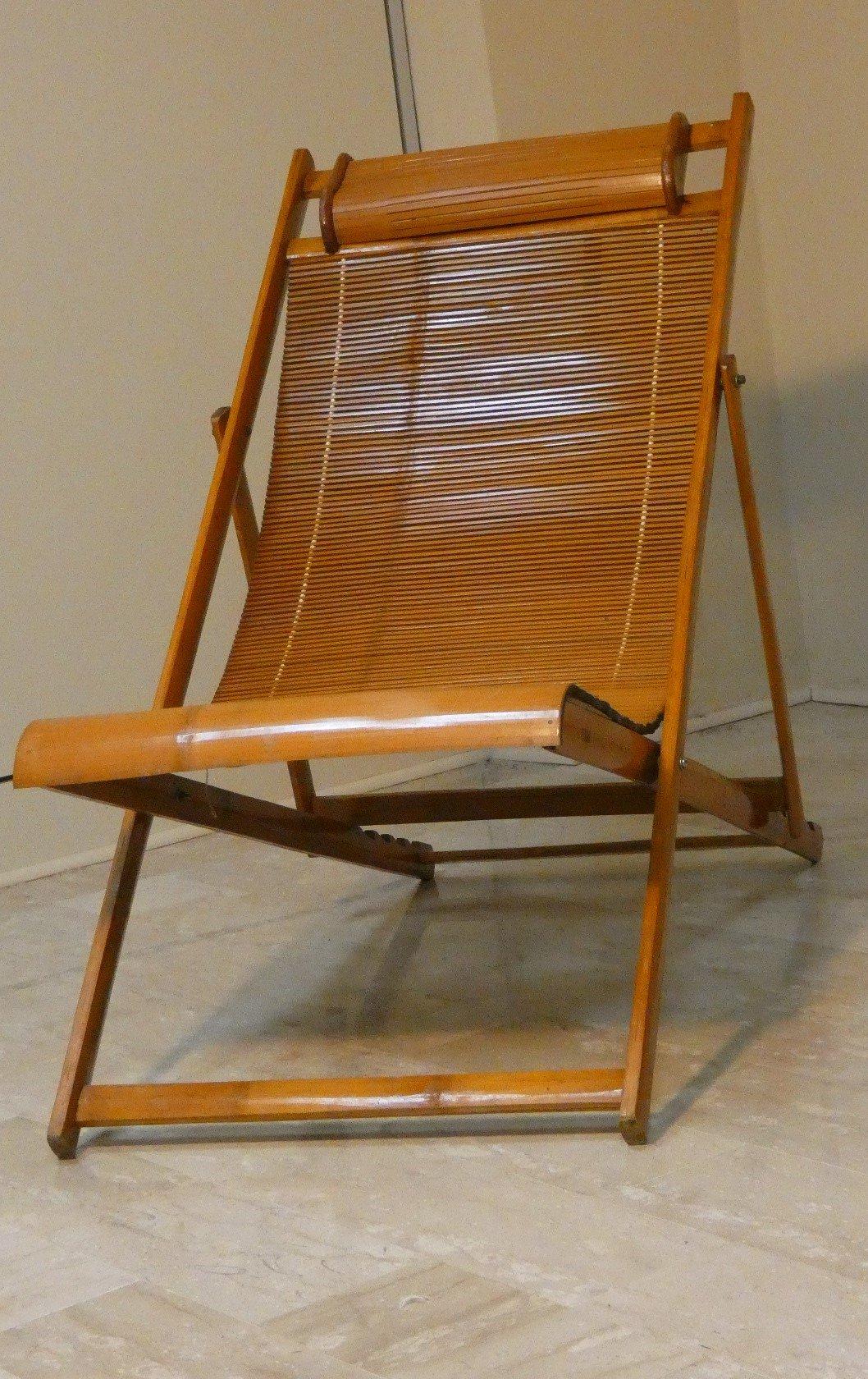 Hand-Crafted Set of 2 Bamboo Folding Lounger and Chaise Chairs, Japan