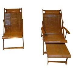 Ensemble de 2 chaises longues pliantes et chaise longue en bambou, Japon