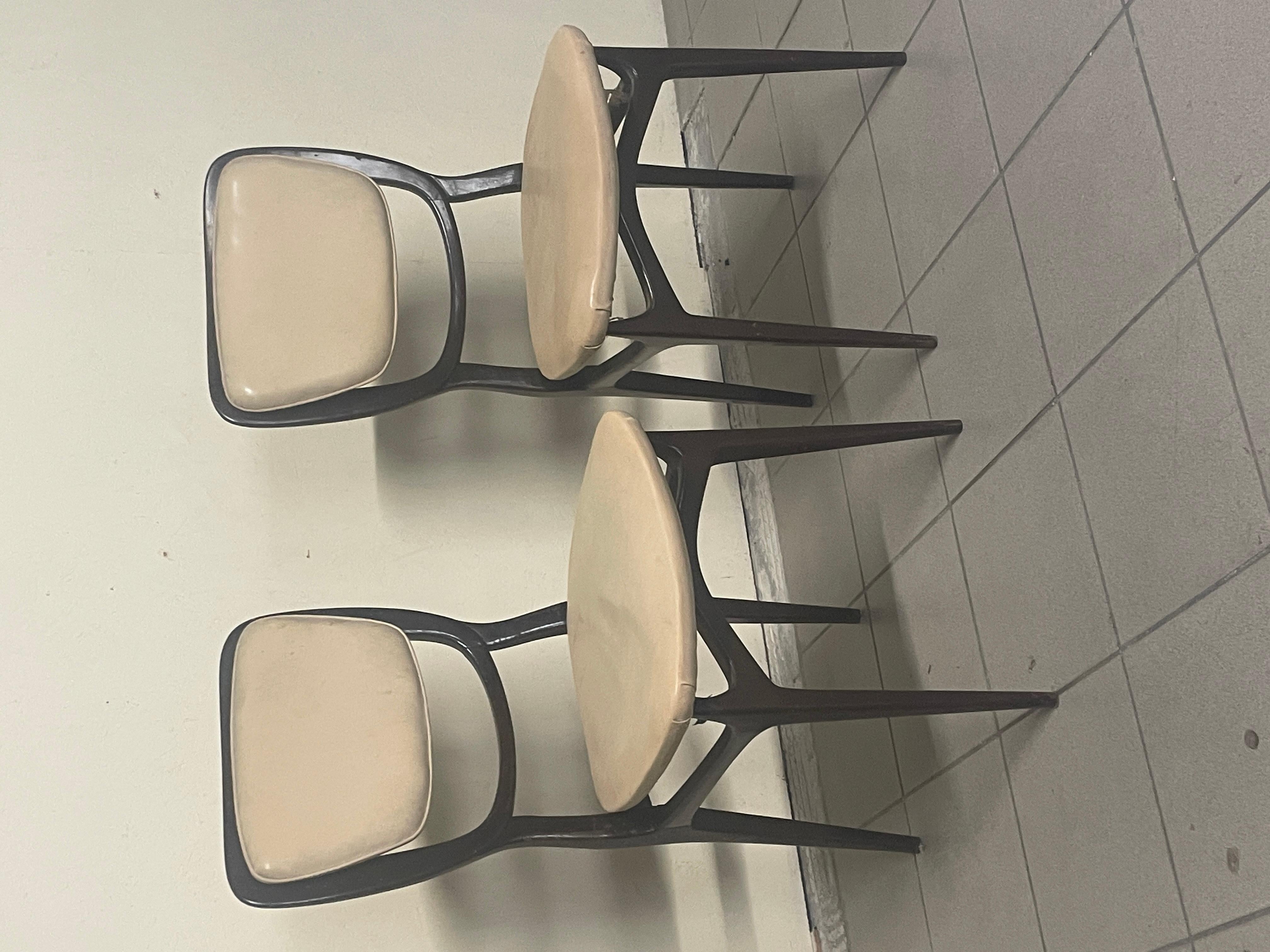 Italian Set of 2 chairs with wooden frame and sky, 1960s For Sale