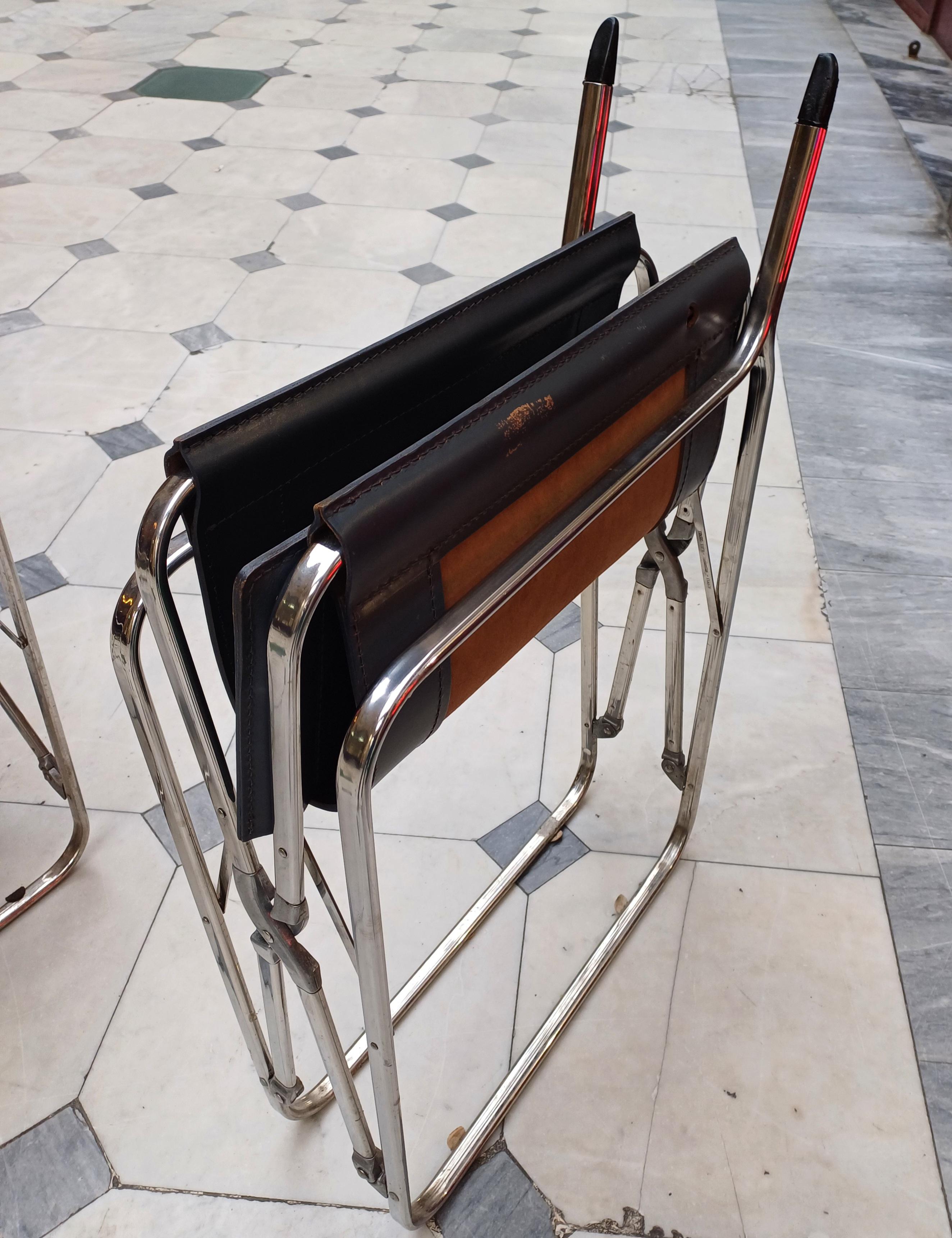 Steel Set of 2 folding chairs Model April Designer Gae Aulenti For Sale