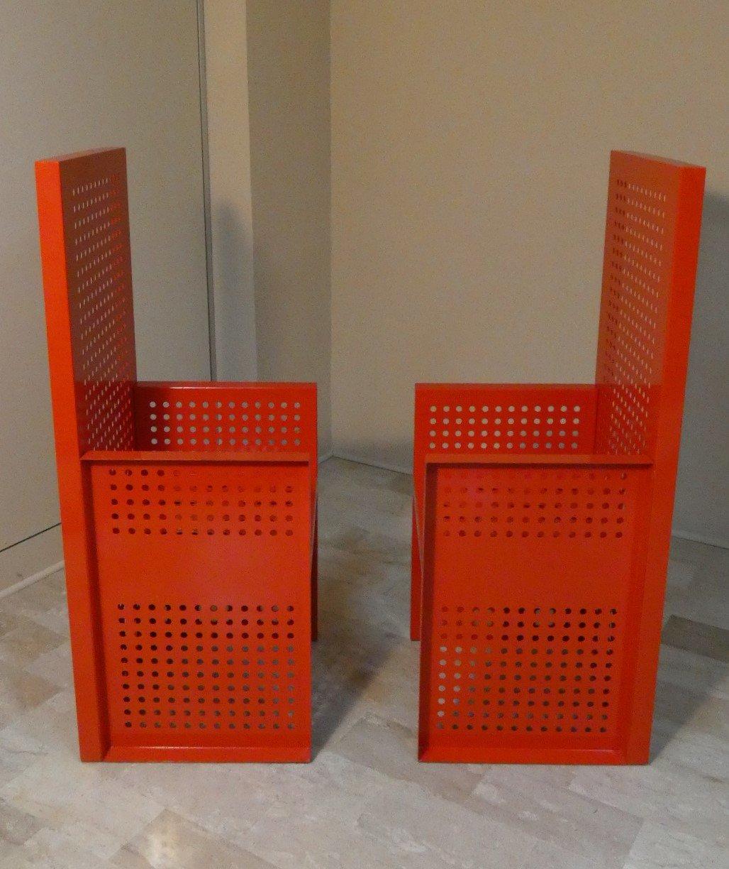 Smaltato Set di 2 Sedie Trono Futurista in Ferro e Smalto by Urano Palma in vendita