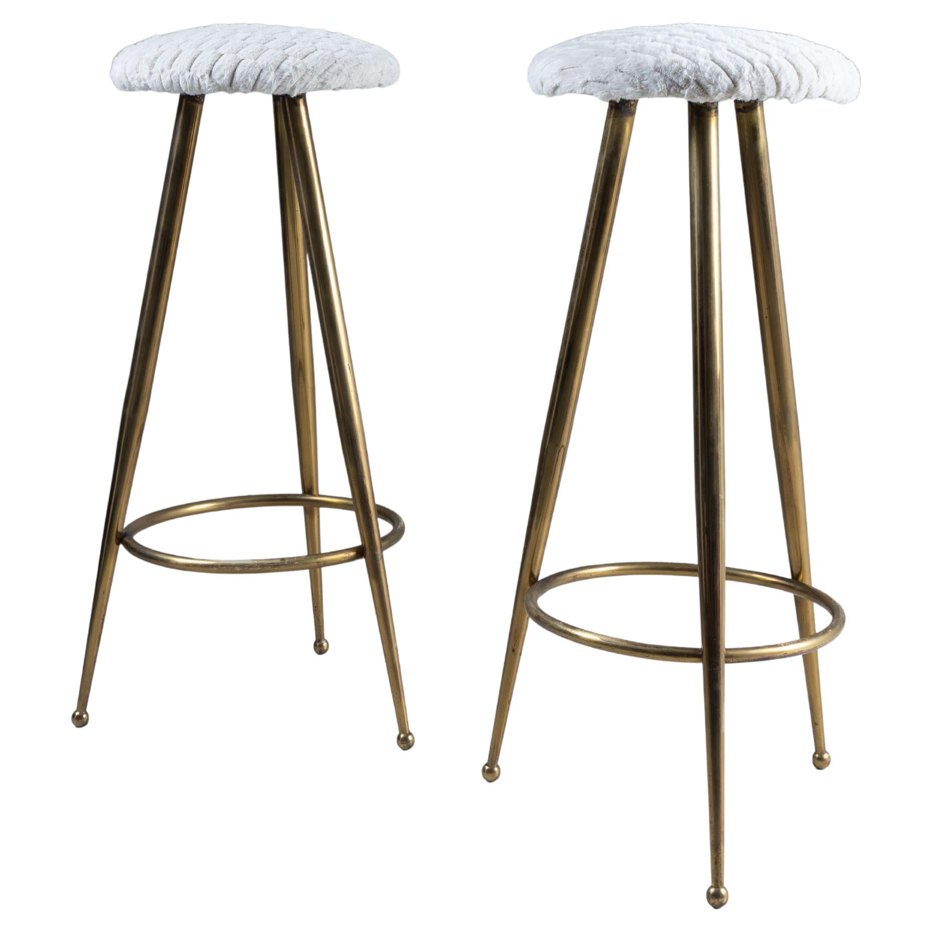 Set di 2 sgabelli, tappezzeria bianca, 1970