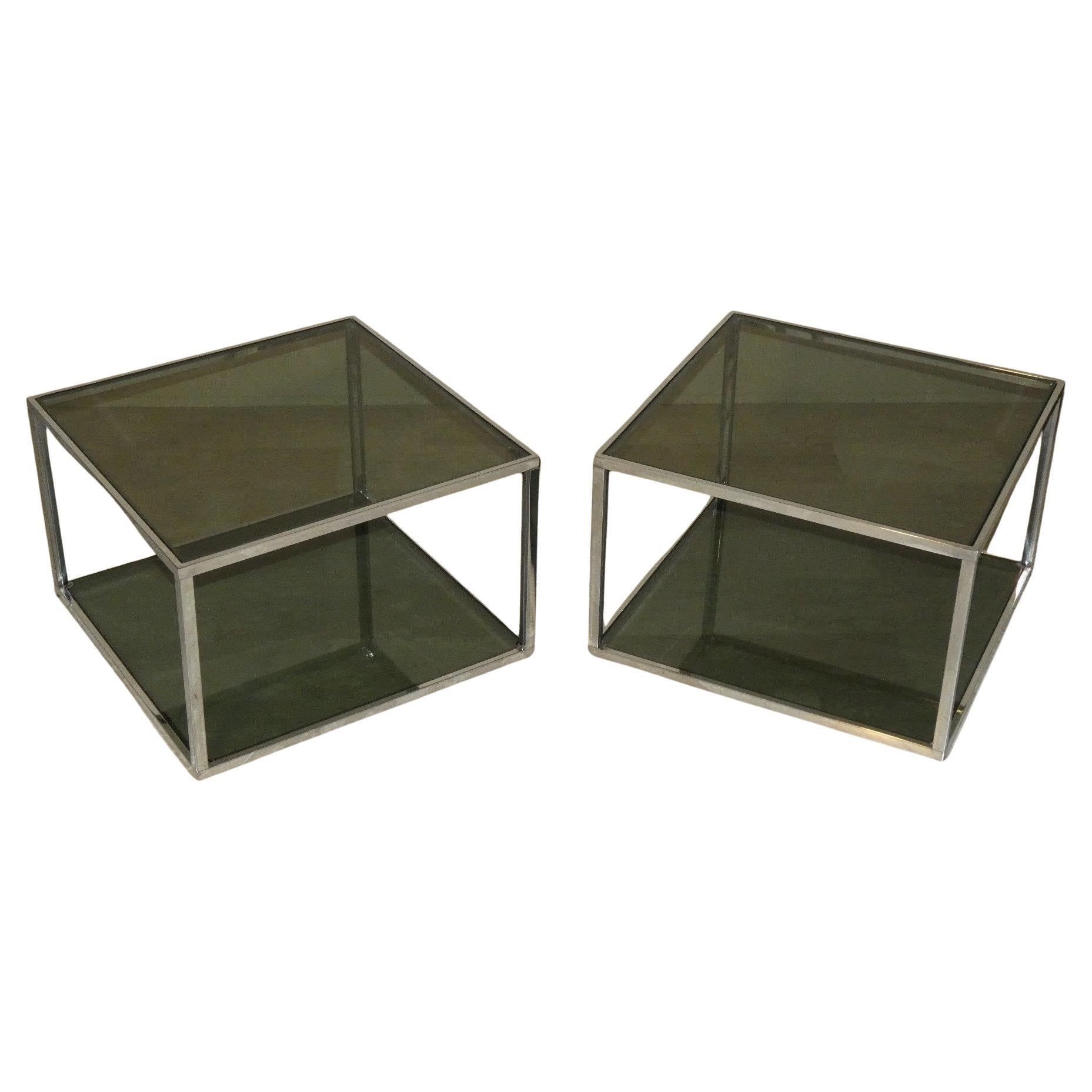 Set di 2 Tavolini da Caffè in Acciaio cromato e Vetro, Italia anni '70