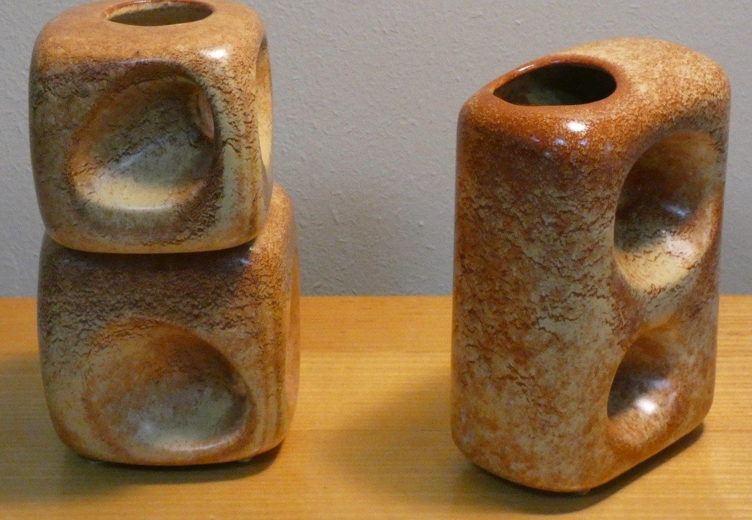 Italian Set of 2 Geometric Vases by Roberto Rigon for Bertoncello Ceramiche D'arte For Sale