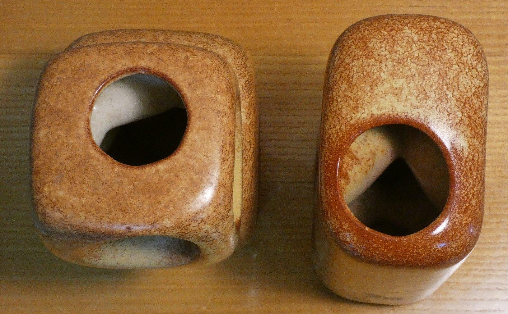 Hand-Crafted Set of 2 Geometric Vases by Roberto Rigon for Bertoncello Ceramiche D'arte For Sale