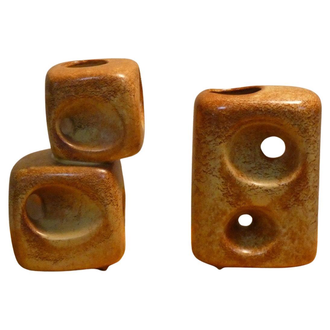 Set of 2 Geometric Vases by Roberto Rigon for Bertoncello Ceramiche D'arte
